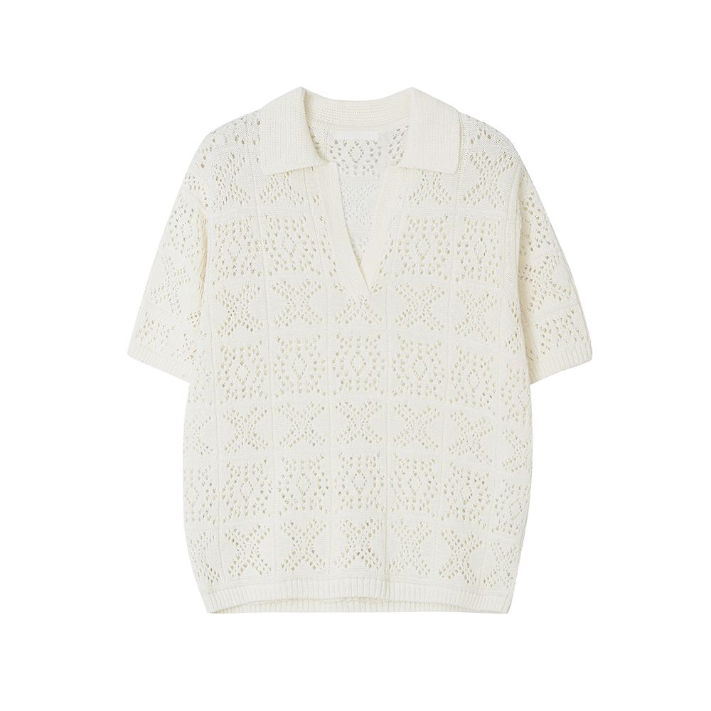 지비에이치 어패럴 크로쉐 니트 카라 탑 / 아이보리(GBH APPAREL Crochet Knit Collar Top / Ivory)