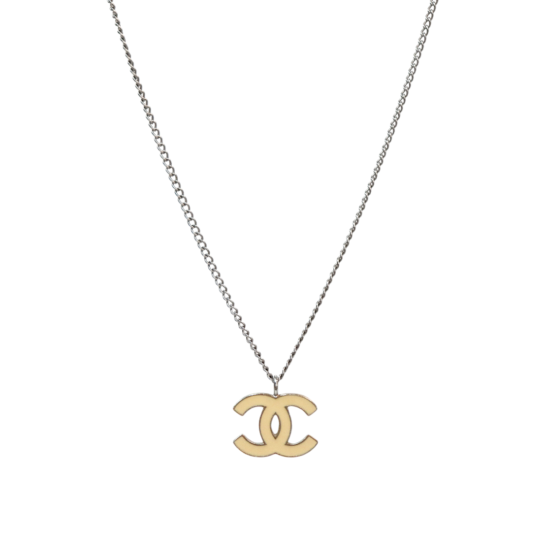 ITW3N9BIWD9P Chanel Ivory CC Silver Necklace