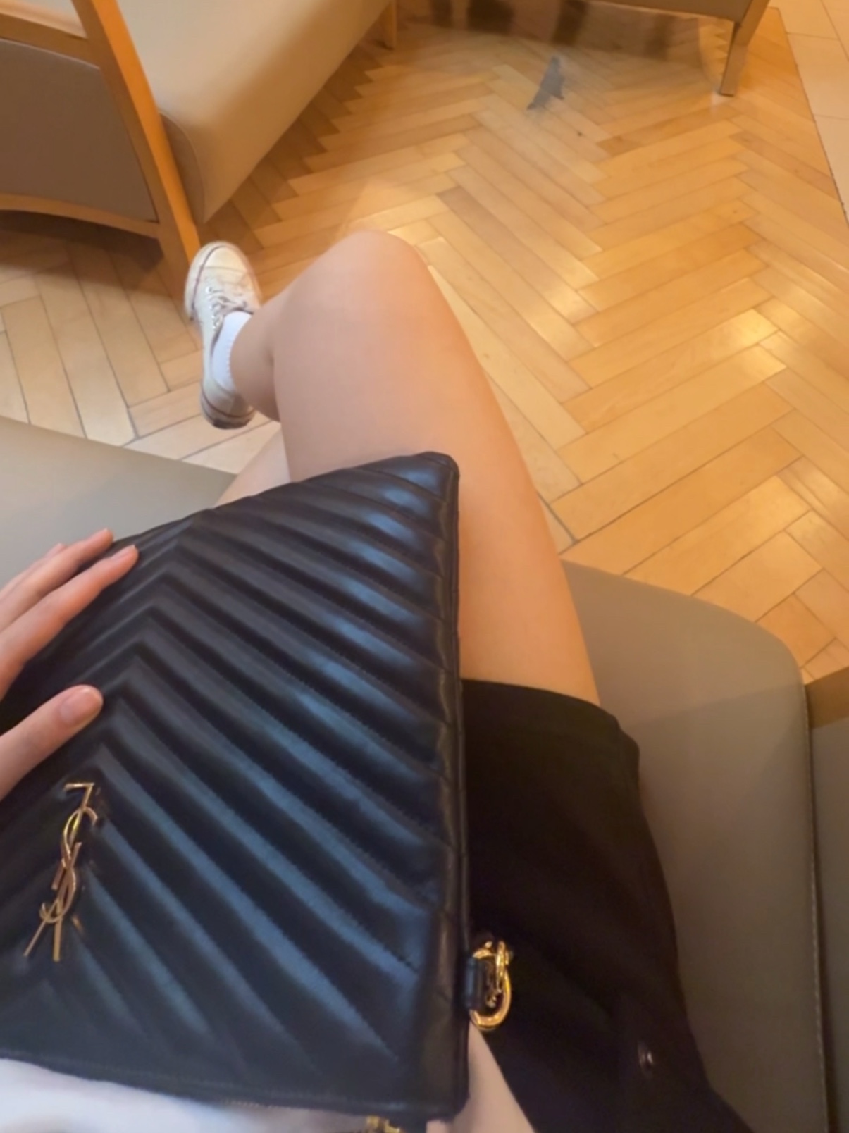 Saint Laurent Gold Monogram Cassandre Matelasse Tablet Pouch in Quilted Leather Black, Play Comme des Garcons Black Heart T-Shirt White 착용 스타일