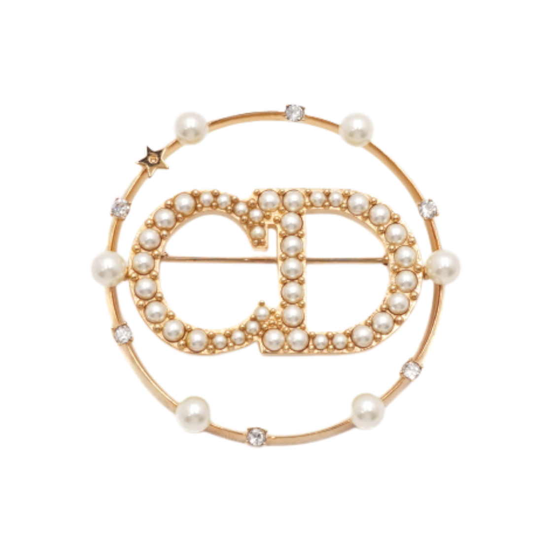 ITDUEI3GBE64 Dior V0412CDLRS Gold Crystal Pearl Clair D Lune Brooch