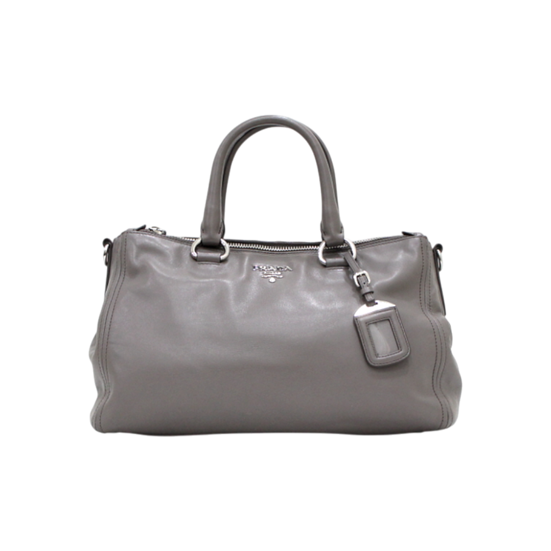 ITOPE8HVBU3Q Prada BN2324 Gray Soft Calfskin Silver Logo Double-Zip Tote & Shoulder Bag