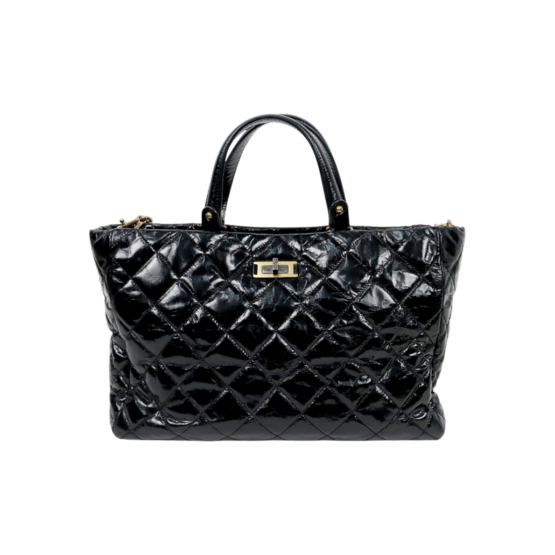 ITWAQE8GVQL4 Chanel Black Crumpled Calfskin 2.55 Tote Bag