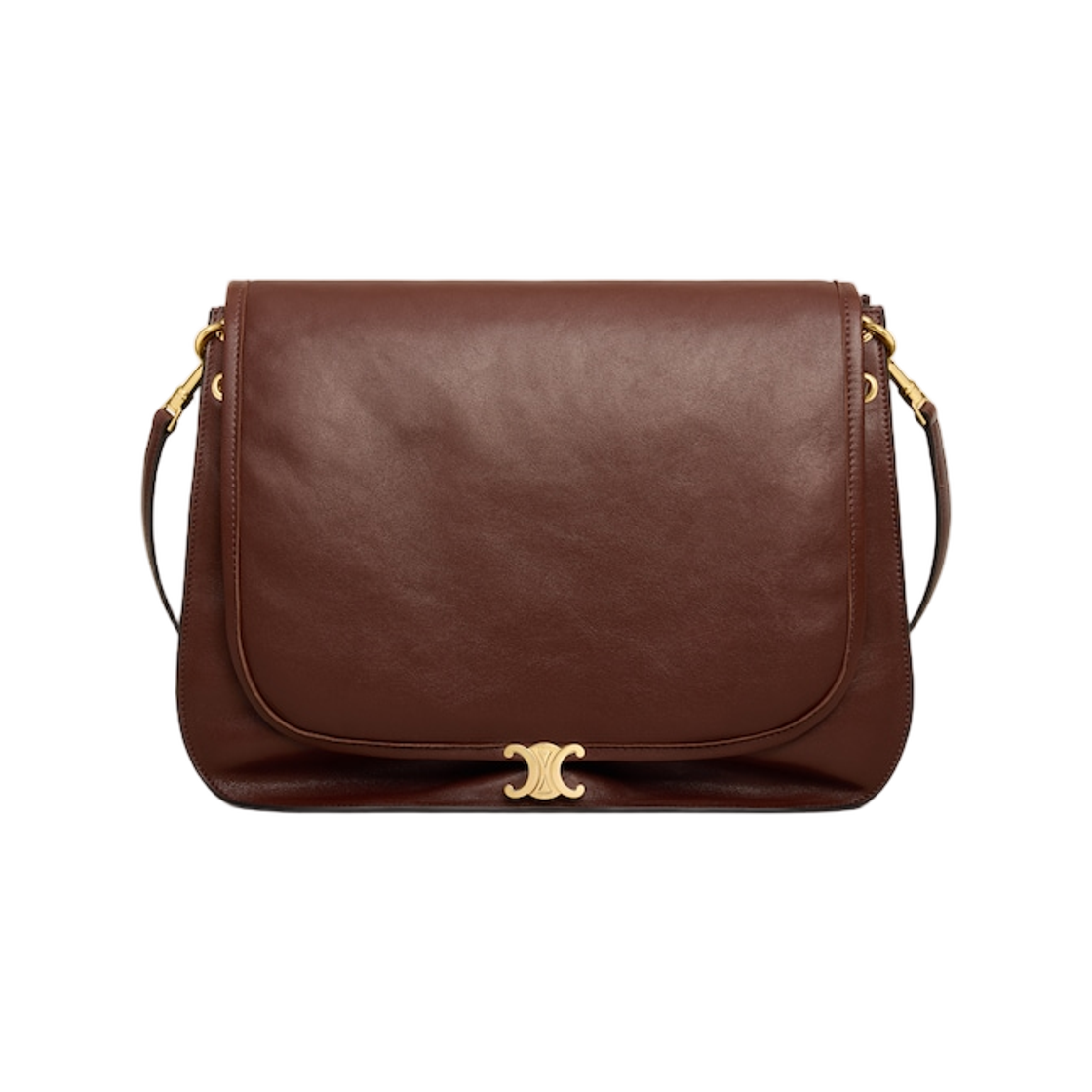 123632T88-28BK Celine Soft Triomphe Besace in Supple Shiny Lambskin Deep Brown