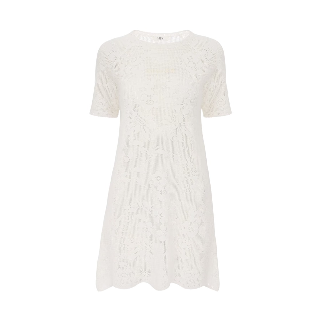 (W) 끌로에 숏슬리브 피티드 미니 드레스 코튼 니트 화이트((W) Chloe Short Sleeve Fitted Mini Dress in a Cotton Knit White) - 1