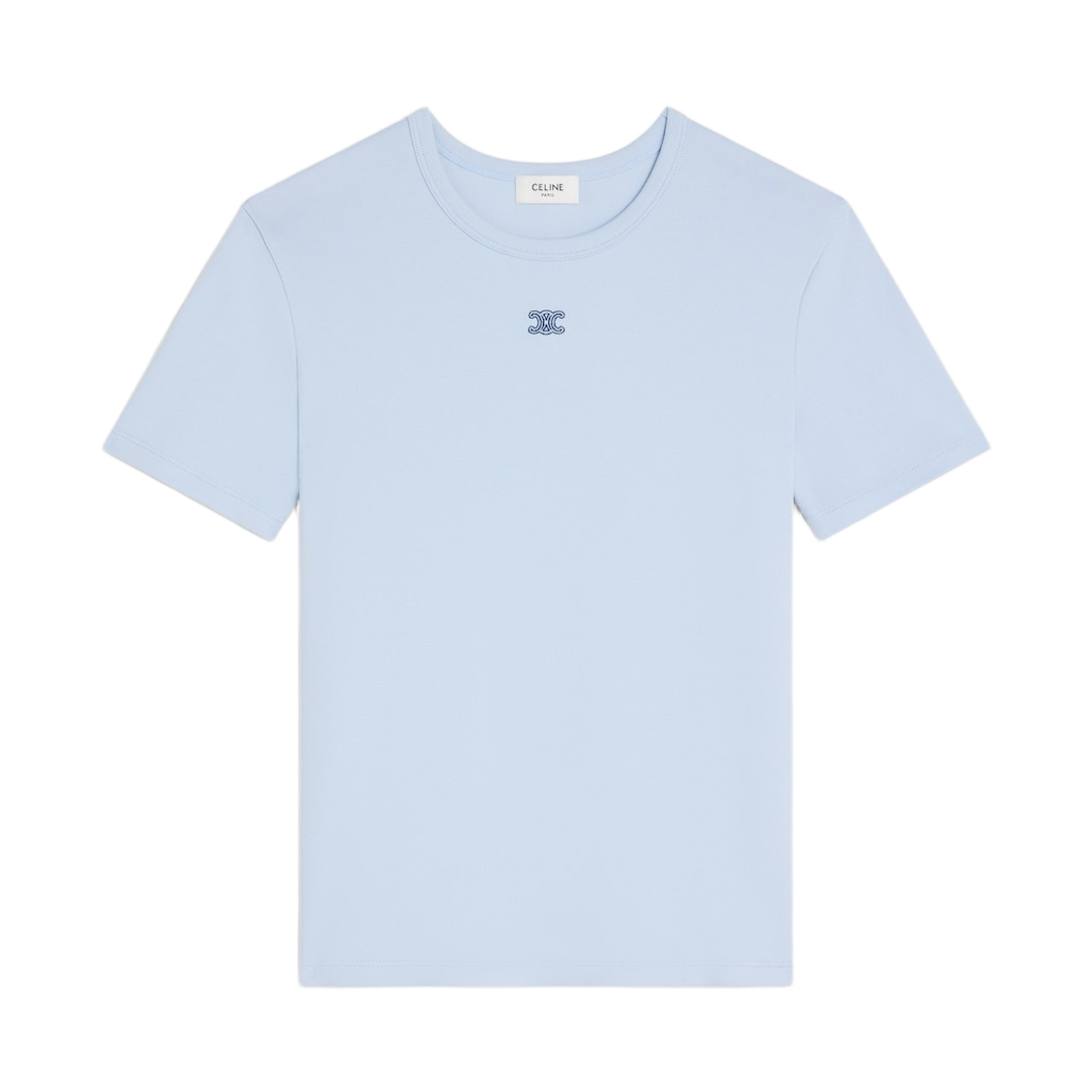 RX0M43O24-GLO2 (W) Celine Triomphe T-Shirt in Ribbed Cotton Jersey Sky Navy