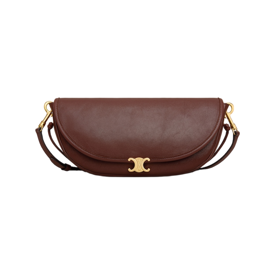 L10373778-28BK Celine Little Halfmoon Soft Triomphe in Supple Shiny Lambskin Deep Brown