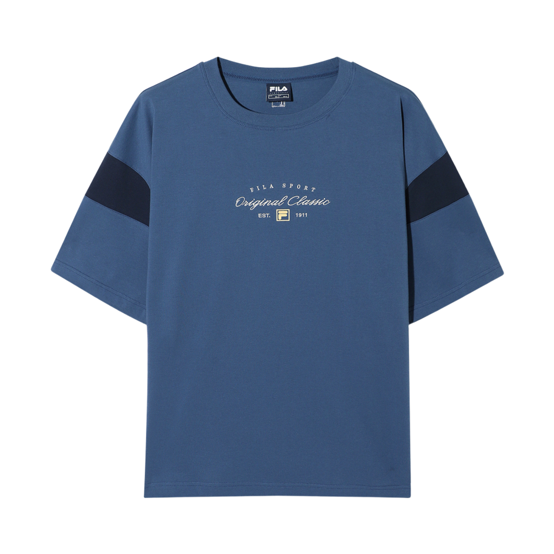 [6% 적립] 휠라 Coldwave+ 트랙 어깨배색 반팔티 다크블루([6% 적립] FILA Coldwave+ Track Color Block T-Shirt Dark Blue)