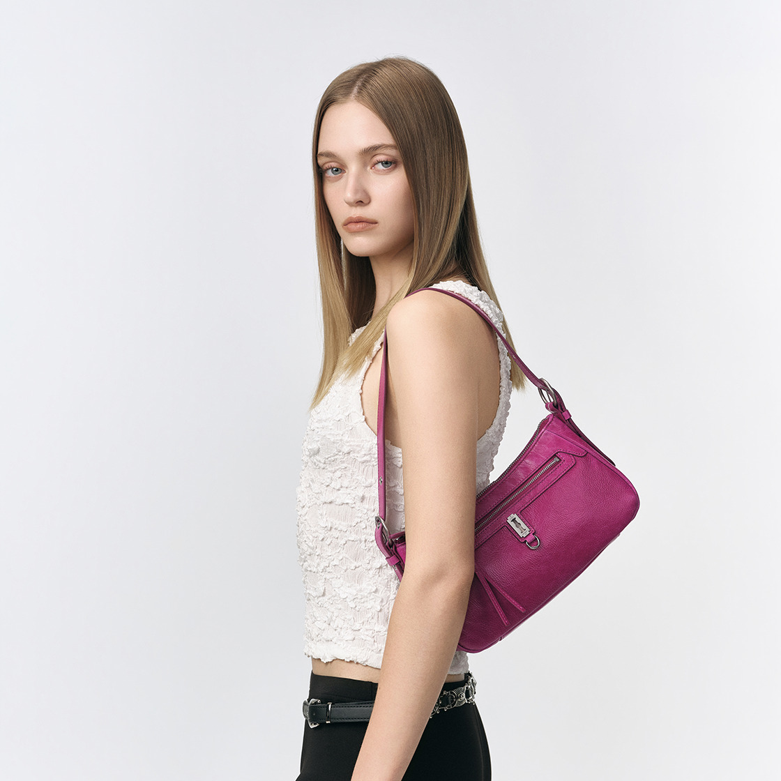 분크 토크 캐빈 크루 빈티지 레더 숄더 스몰 푸시아 핑크(vunque Toque Cabin Crew Vintage Leather Shoulder S Fuchsia Pink) - 2