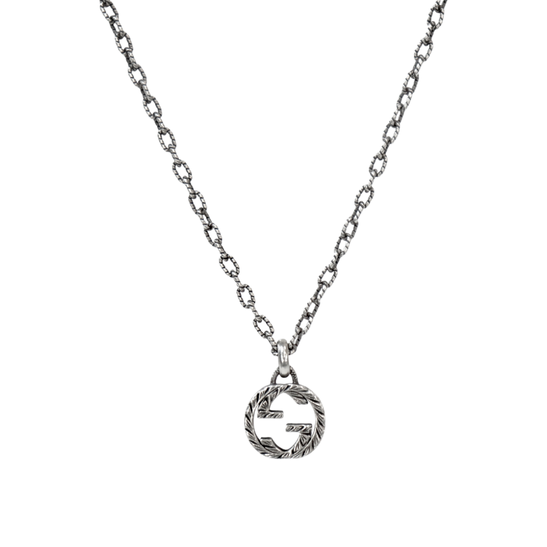ITDH57LHVLCL Gucci Black Interlocking G Silver Necklace C-B59047