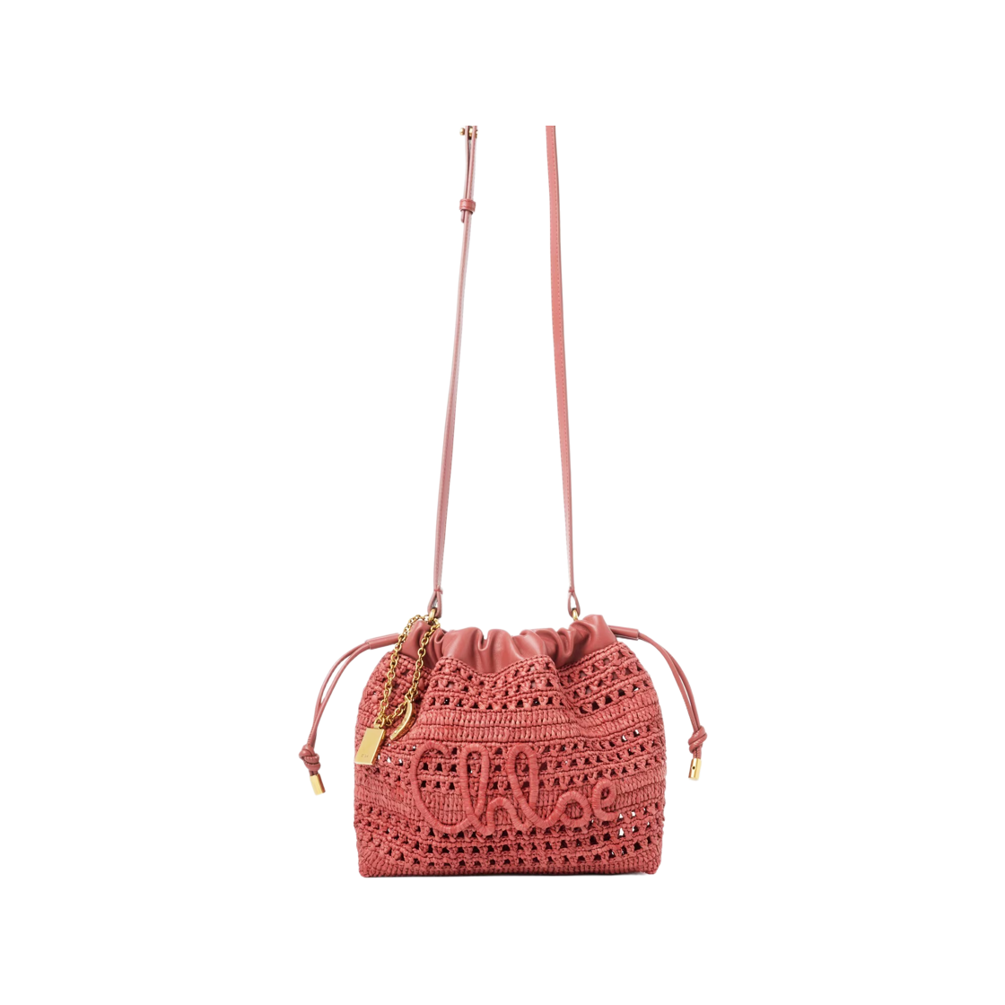 끌로에 미니 썸머 바나나 드로우스트링 숄더백 라피아 진저 레드(Chloe Mini Summer Banana Drawstring Shoulder Bag in Raffia Ginger Red) - 1