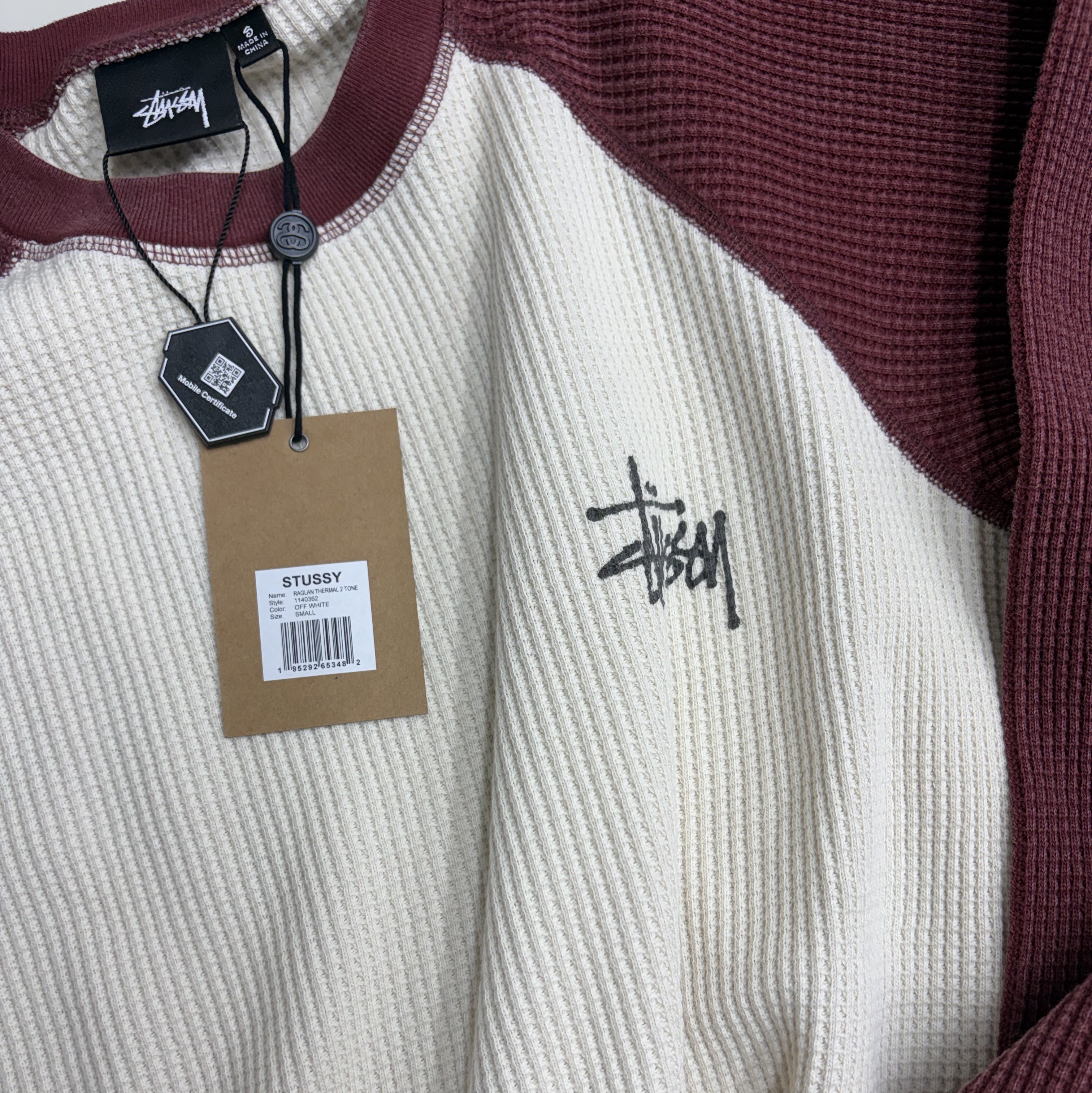 Stussy Basic Stussy Thermal 2 Tone LS T-Shirt Off White 착용 스타일
