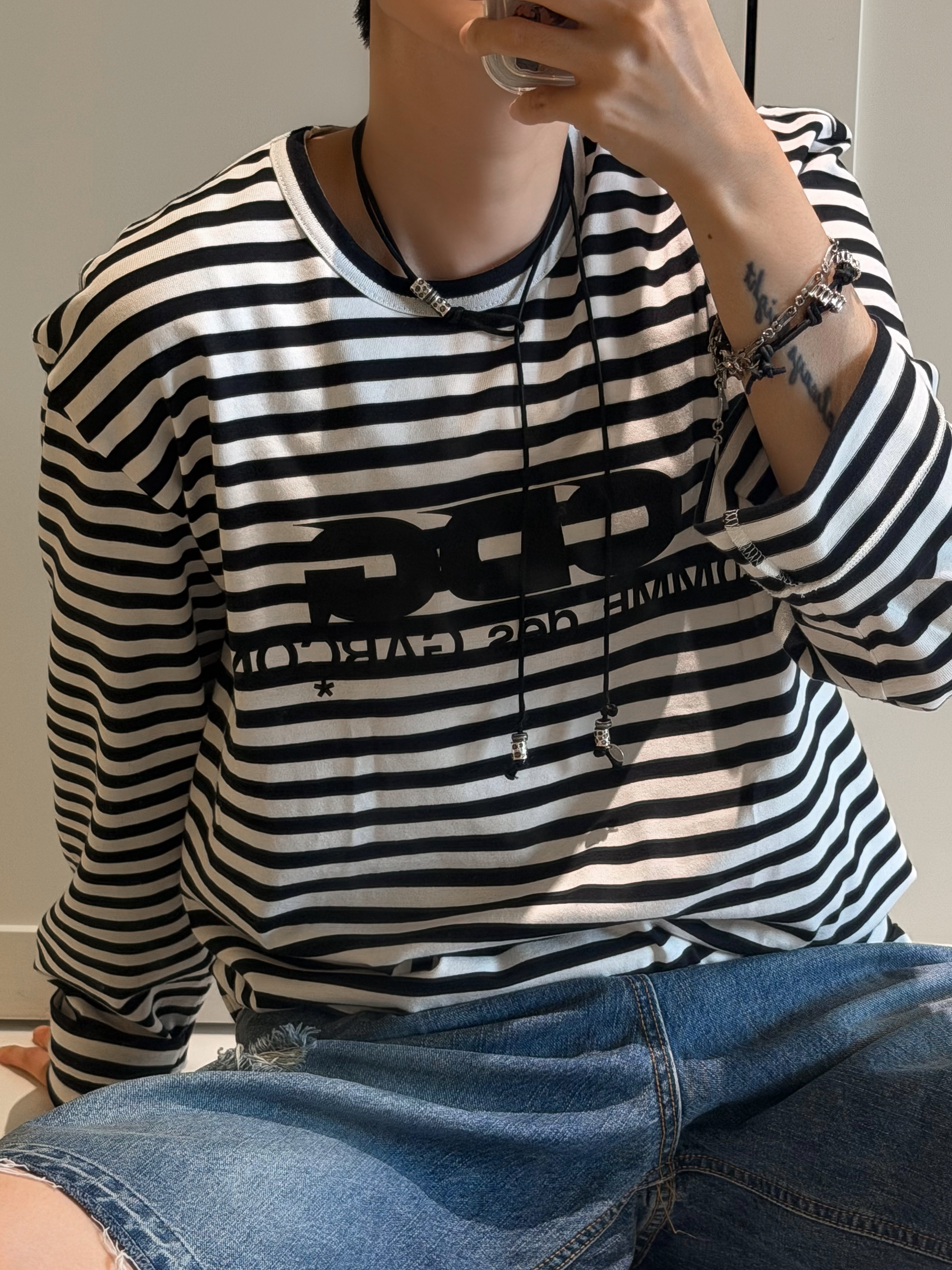Hono Report Cow Suede Bracelet Black, Hono Report Rope Necklace Black 착용 스타일 - 2