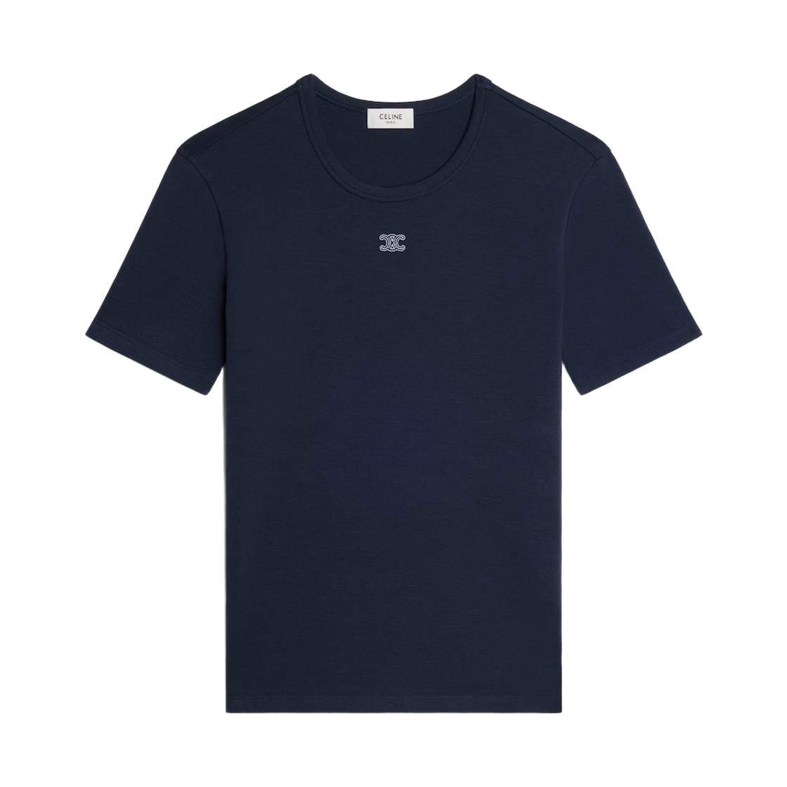 RX0M43O24-07OW (W) Celine Triomphe T-Shirt in Ribbed Cotton Jersey Navy Off White
