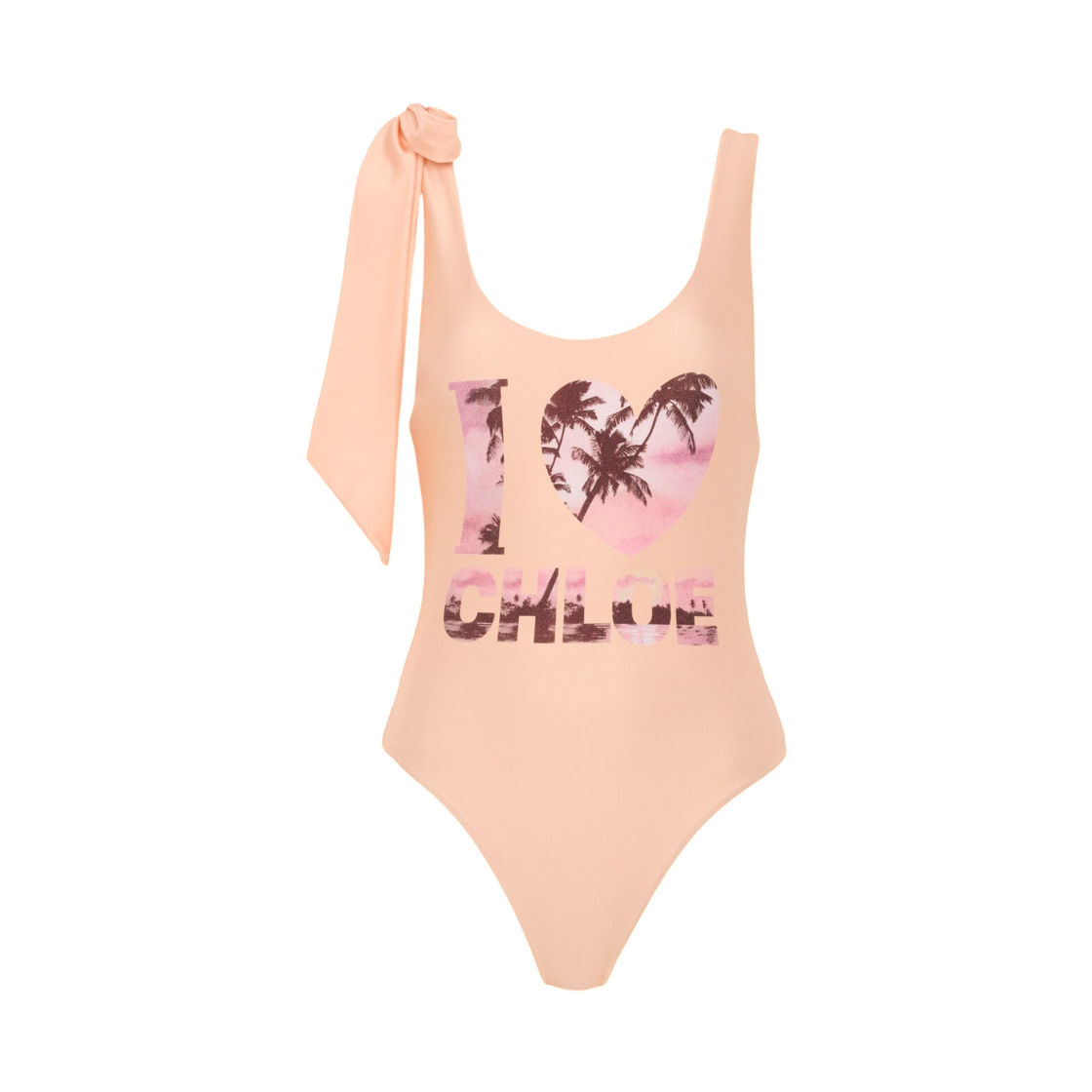 CH26AMB248886I0 (W) Chloe Knotted Strap Onepiece Logo Swimsuit Apricot Pink
