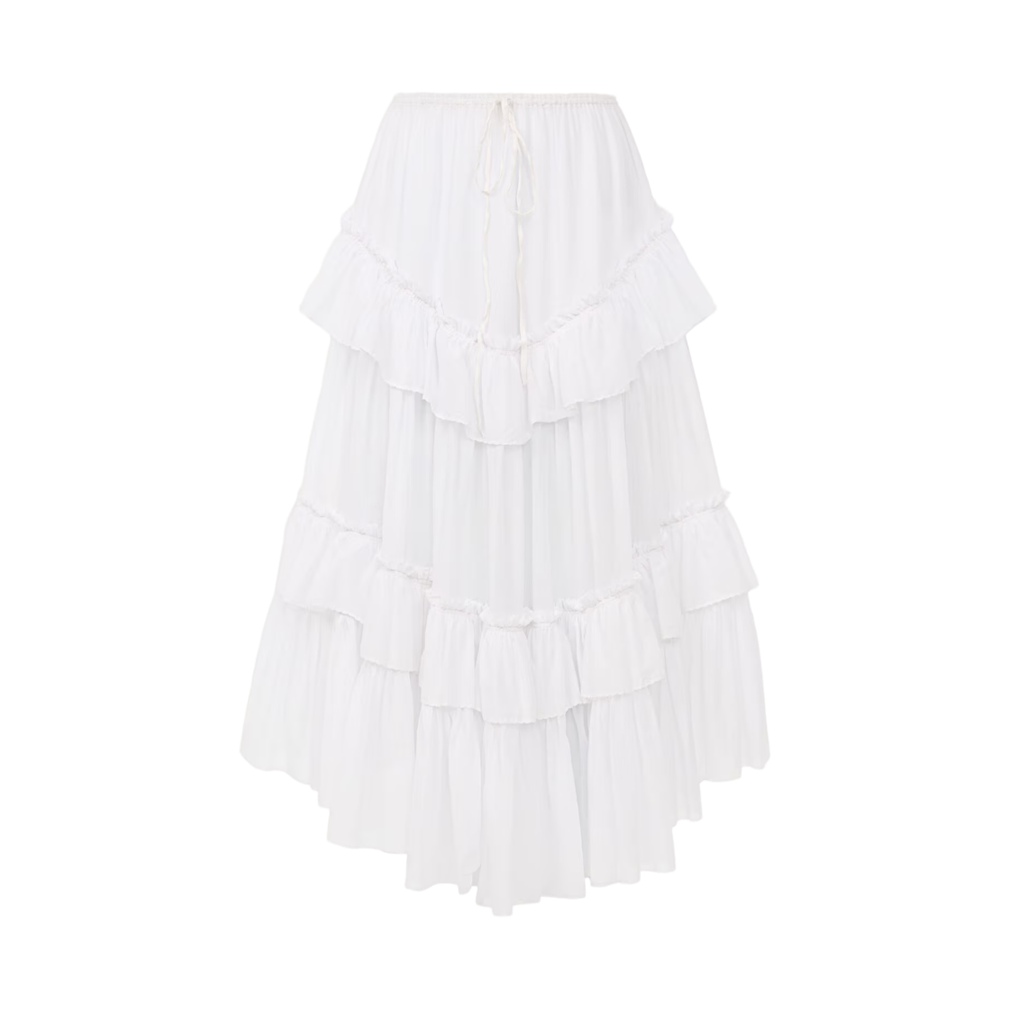 (W) 끌로에 레이어드 러플 미디 스커트 코튼 보일 아이코닉 밀크((W) Chloe Layered Ruffled Midi Skirt in Cotton Voile Iconic Milk)
