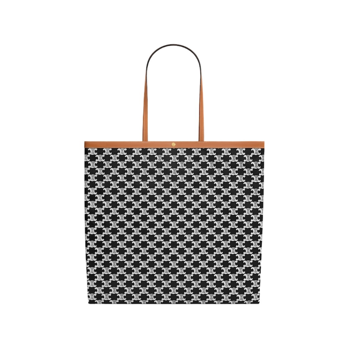 123842O91-38AW Celine Large Flat Shopper in Triomphe Canvas and Natural Calfskin Black White