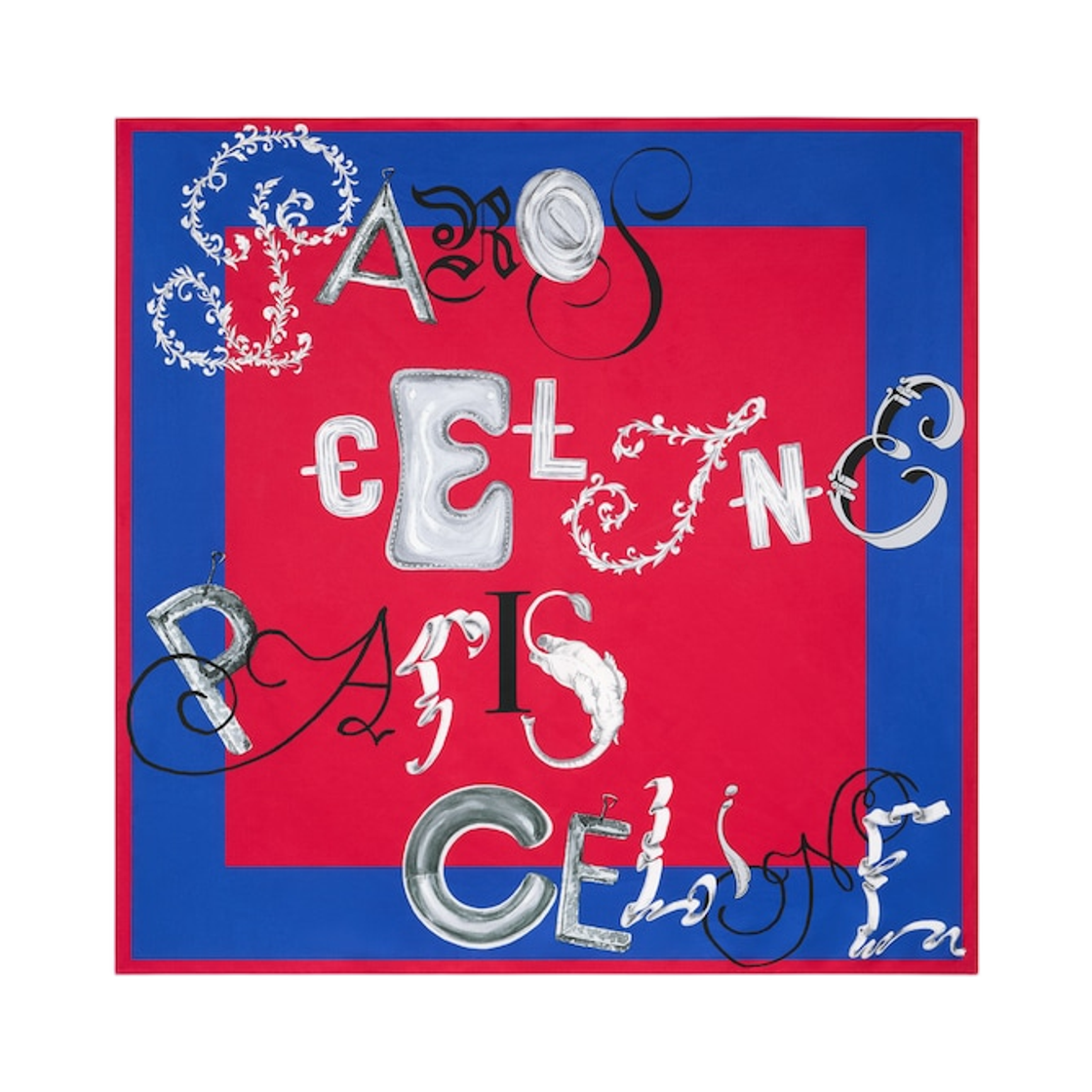 2AW902Q53-GGO4 Celine Square in Silk Twill Red Blue Multicolor