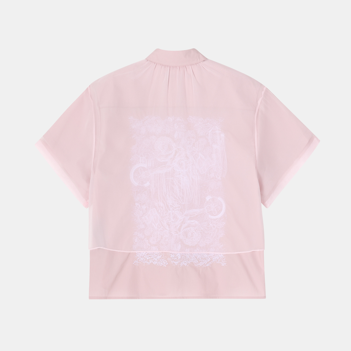 (W) 송지오 컬렉션 미러드 유스 엠브로이드 하프셔츠 핑크((W) SONGZIO COLLECTION Mirrored Youth Embroidered Half Shirt Pink) - 2