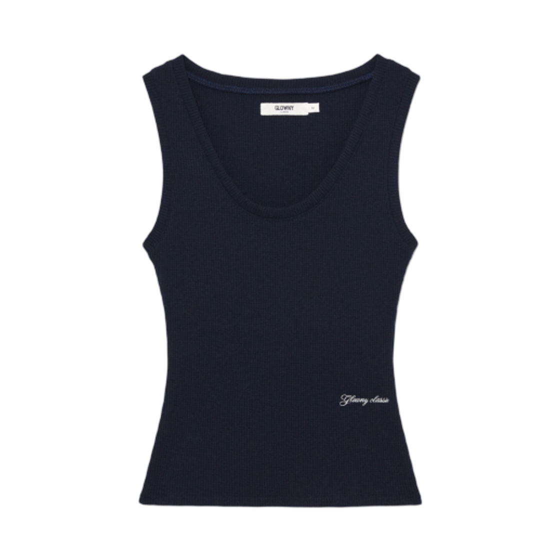 (W) 글로니 라키 와플 슬리브리스 탑 2.0 네이비((W) Glowny Rocky Waffle Sleeveless Top 2.0 Navy)