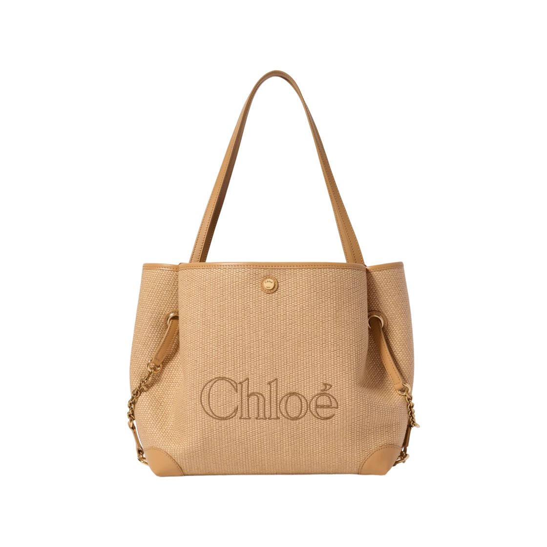 CH26AS655S71218 Chloe Clover Double Carry Bag in Raffia Effect Fibers Bleached Brown