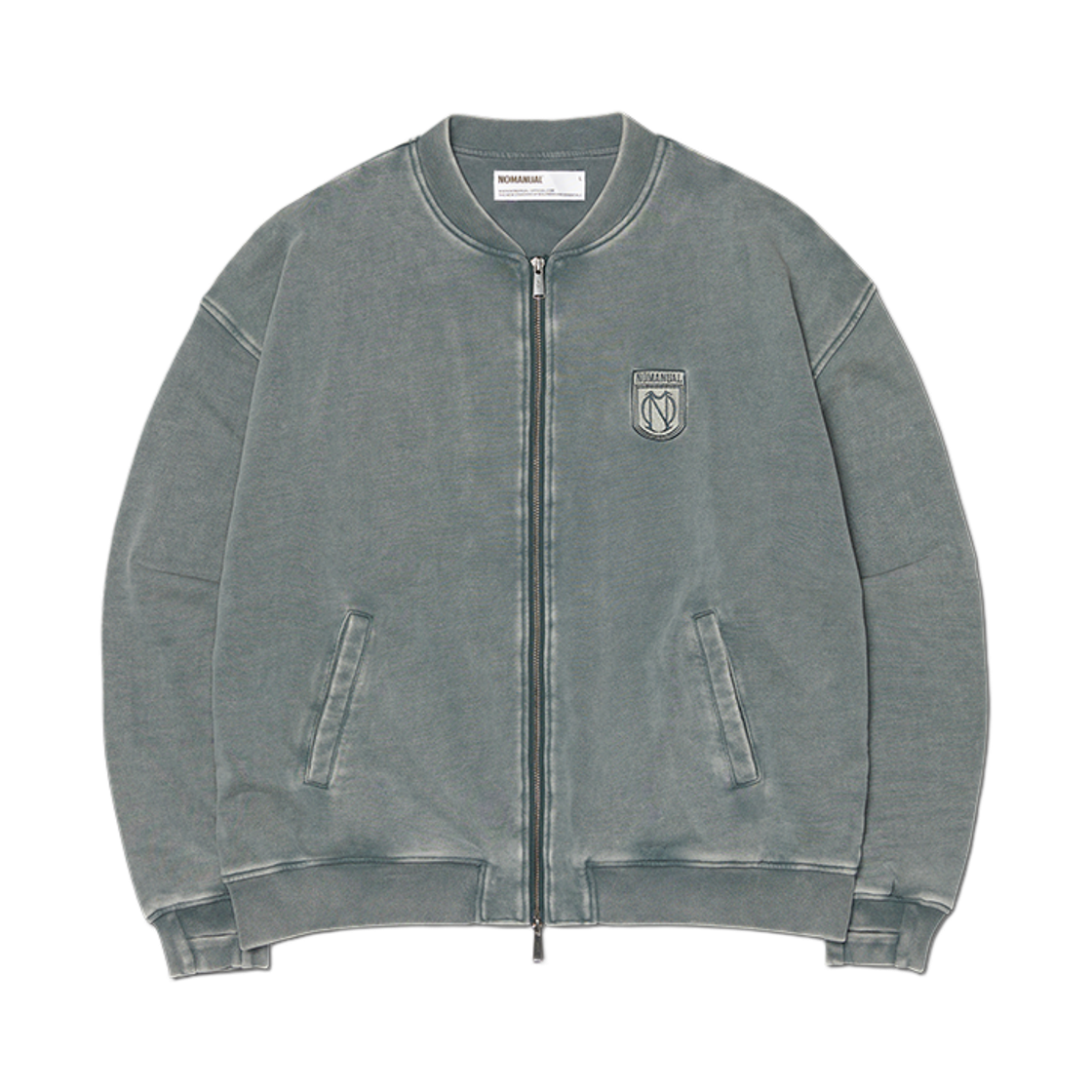 노매뉴얼 엠블렘 스웻 집업 워시드 그레이(NOMANUAL Emblem Sweat Zip-Up Washed Gray) - 1
