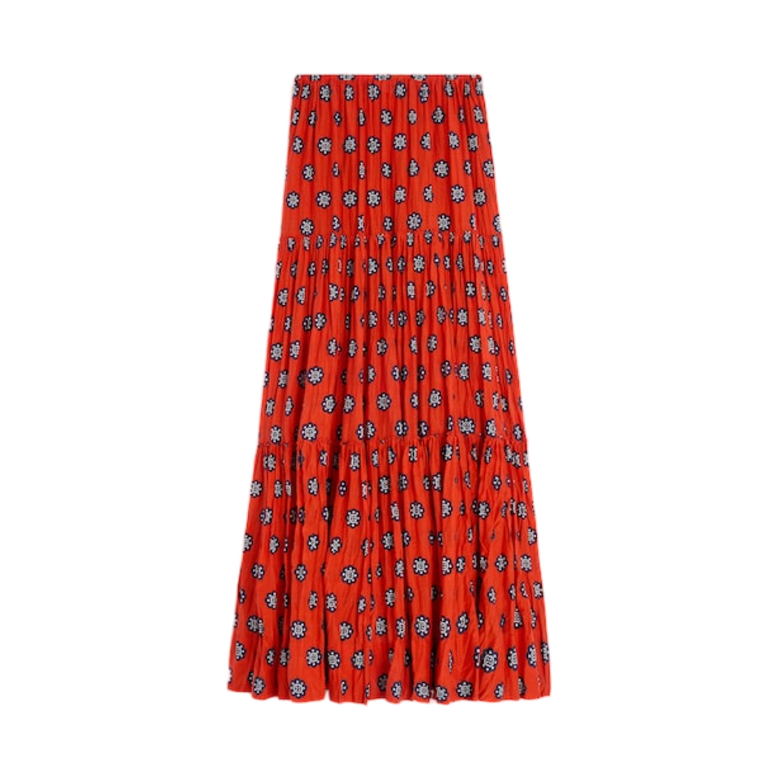 (W) 셀린느 스커트 프린티드 코튼 앤 실크 보일 버밀리온 네이비 초크((W) Celine Skirt in Printed Cotton and Silk Voile Vermillion Navy Chalk) - 1