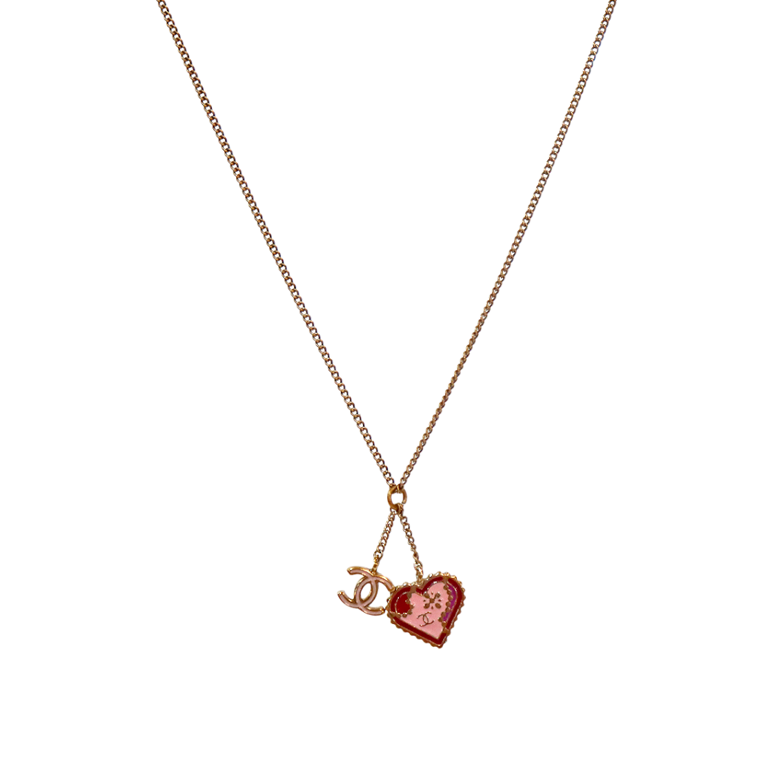 ITDF9ESDNVRW Chanel Pink Heart CC Gold Necklace