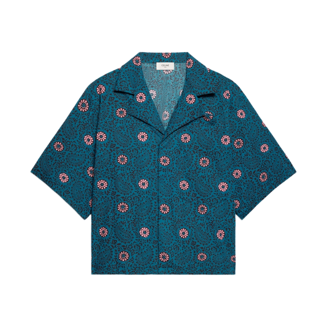 RC0DS4J54-GJV6 Celine Scout Shirt in Cotton Taffeta Turquoise Navy Pink