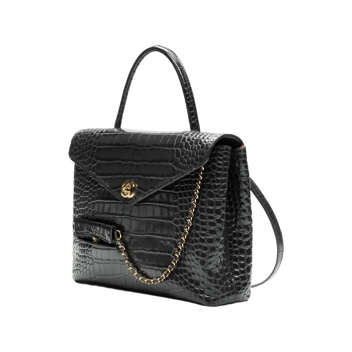 샤넬 핸들 장식의 맥시 플랩 백 크로커다일 카프스킨 & 골드 메탈 다크 그레이(Chanel Maxi Flap Bag with Top Handle Crocodile-Embossed Calfskin & Gold Dark Grey) - 2