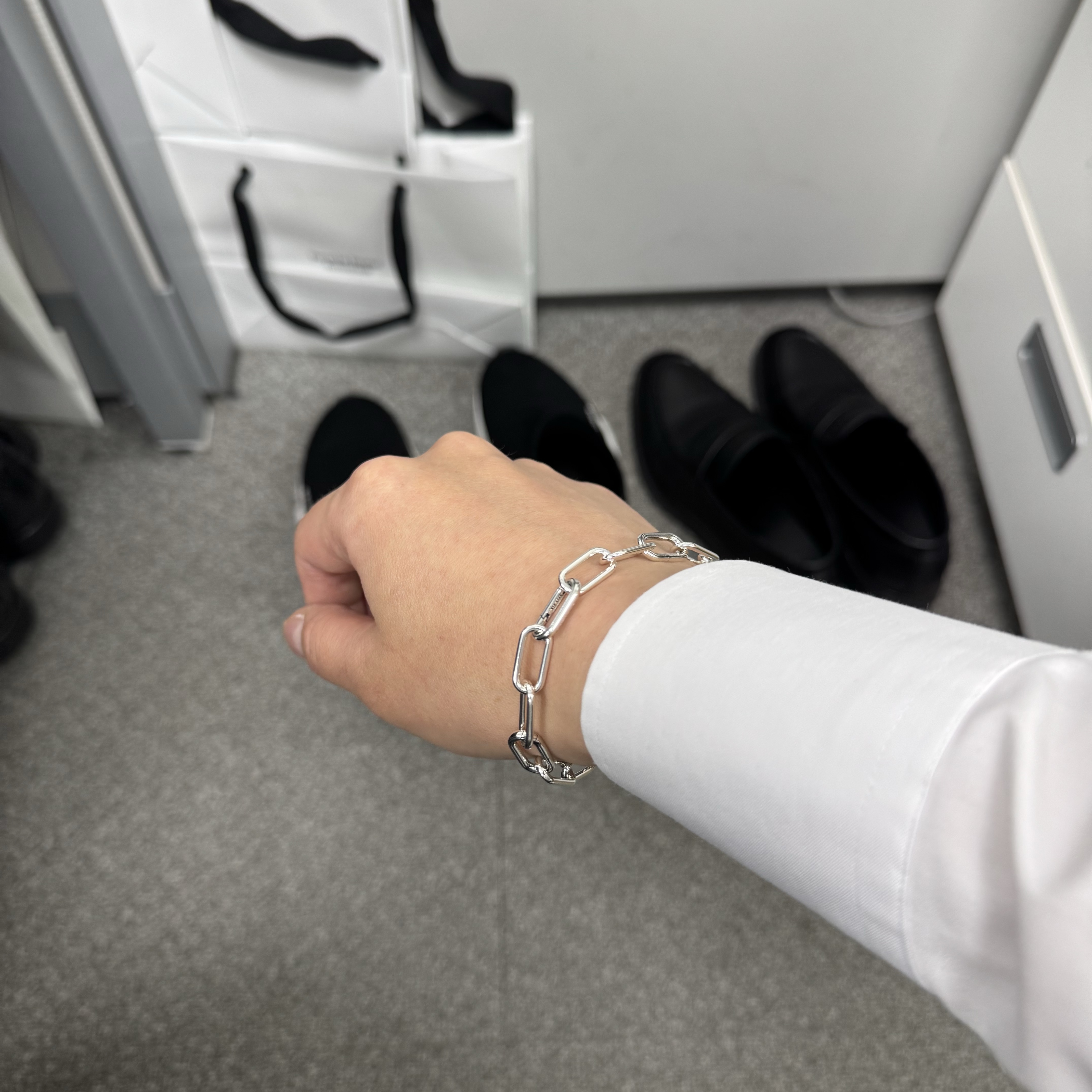 (W) Pandora ME Link Chain Bracelet Sterling Silver Clear 착용 스타일 - 4