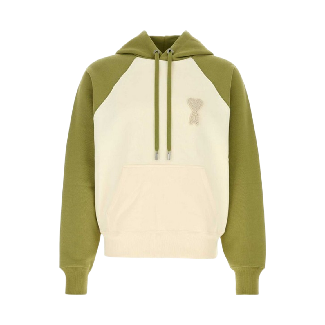 USW782-747-A041 AMI de Coeur Knit Patch Boxy Fit Hoodie Matcha White Cream