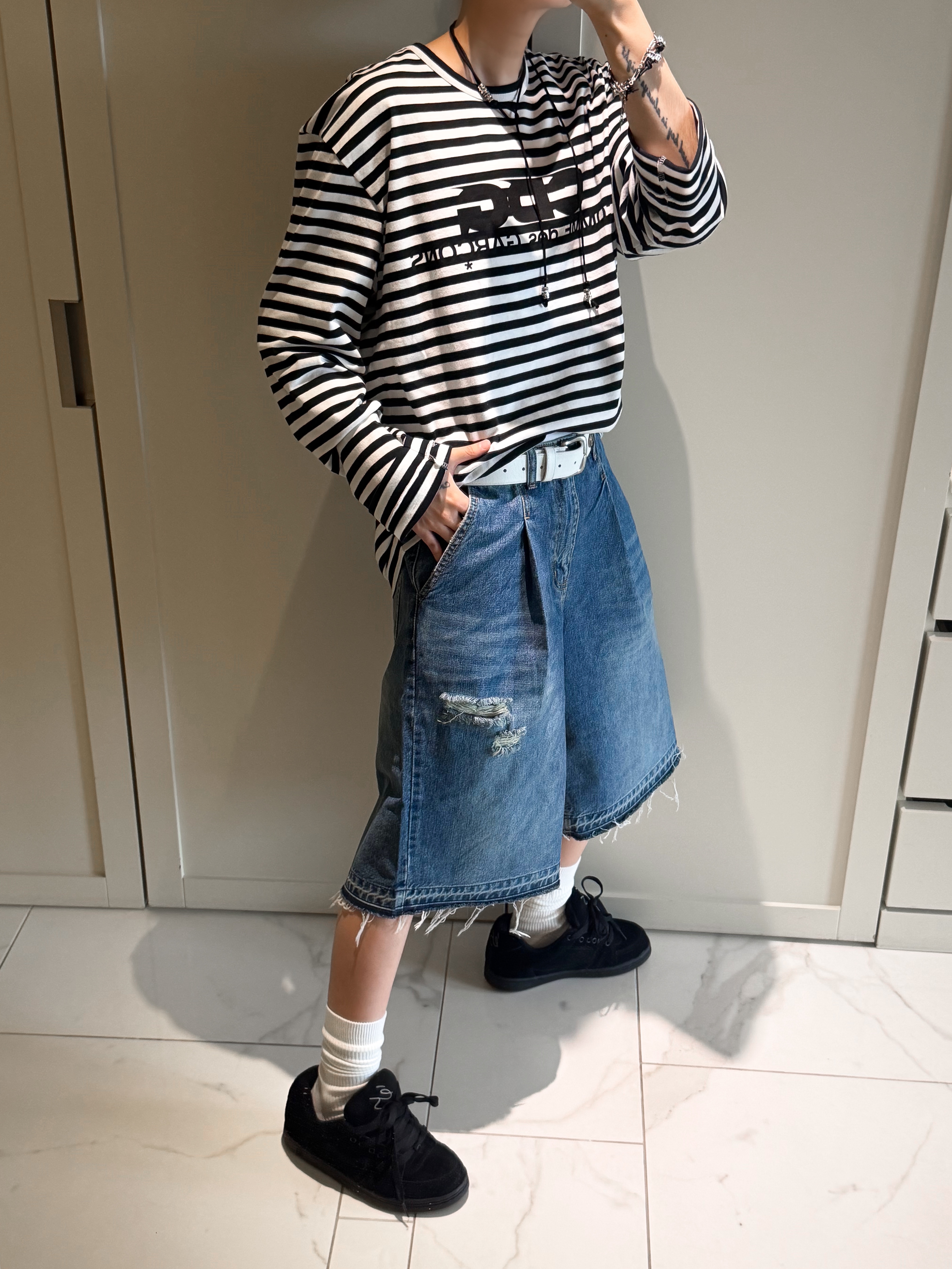 Hono Report Cow Suede Bracelet Black, Hono Report Rope Necklace Black 착용 스타일 - 3