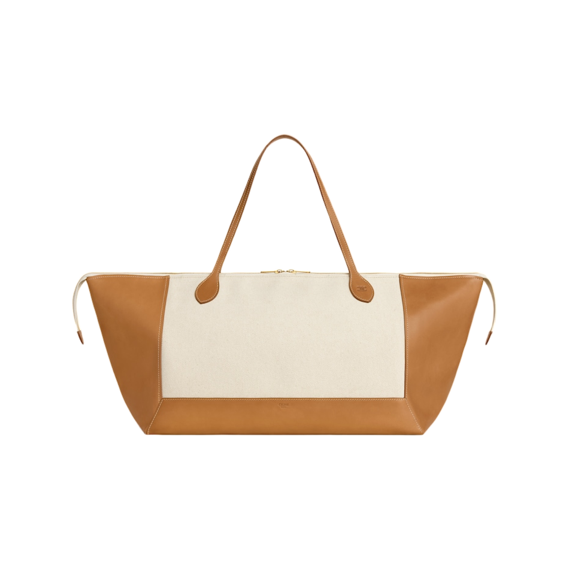 L104S3S59-GLS5 Celine Cabas Frame East West in Textile and Calfskin Natural Honey