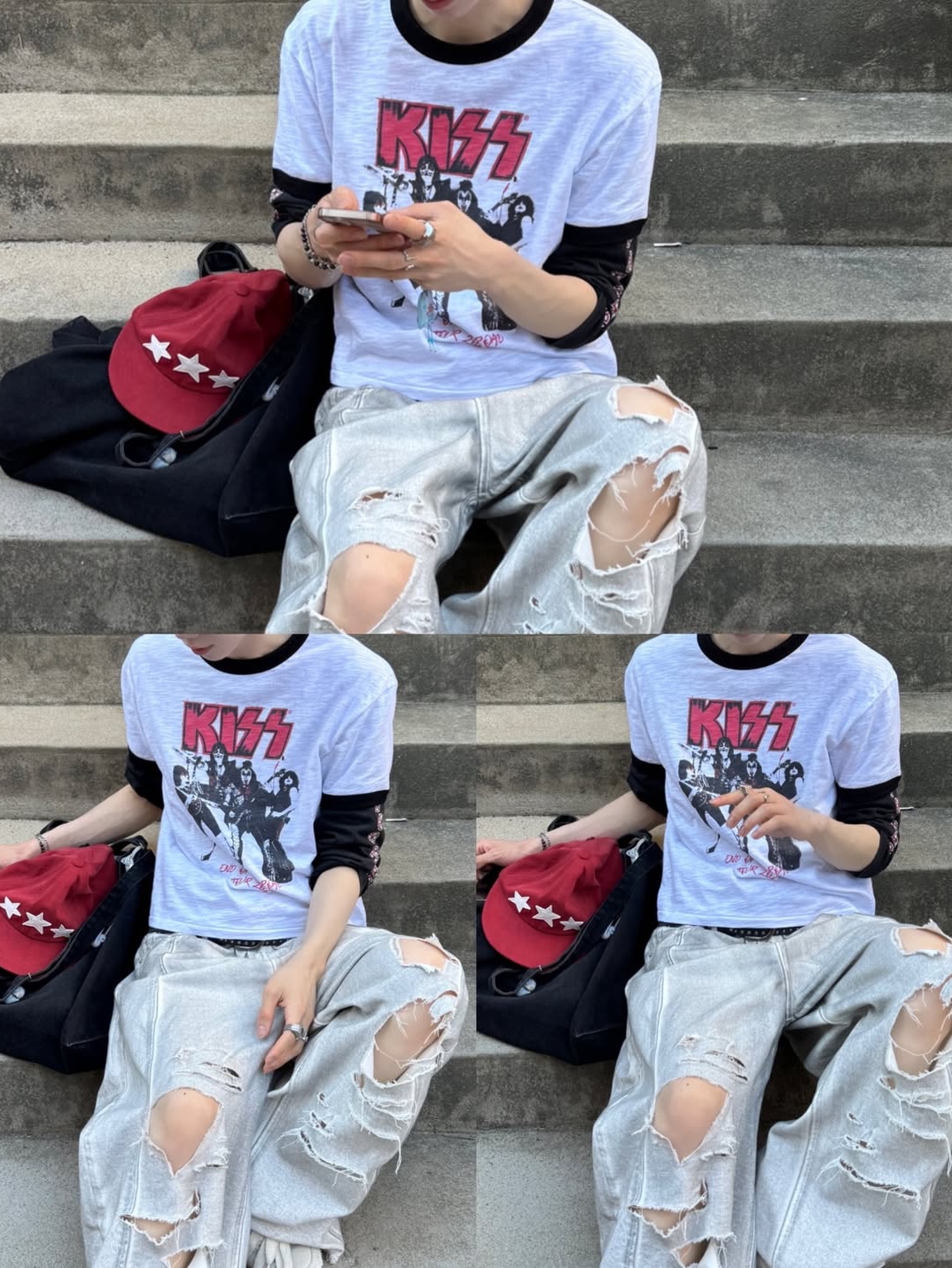 MAINBOOTH X KISS End of the Road T-shirt White 착용 스타일 - 3