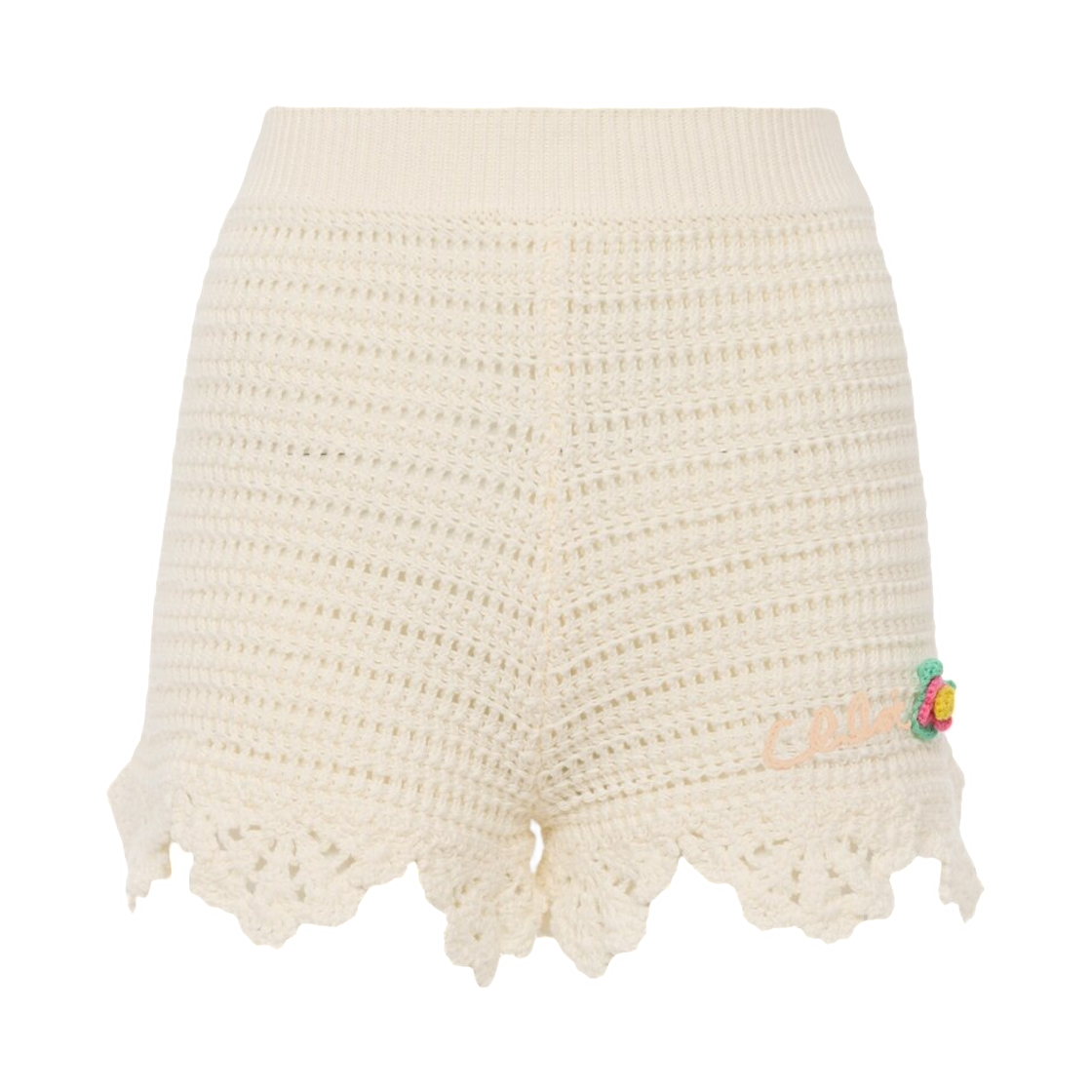 (W) 끌로에 하이 웨이스티드 로고 미니 쇼츠 크로쉐 니트 아이코닉 밀크((W) Chloe High Waisted Logo Mini Shorts in Crochet Knit Iconic Milk) - 1
