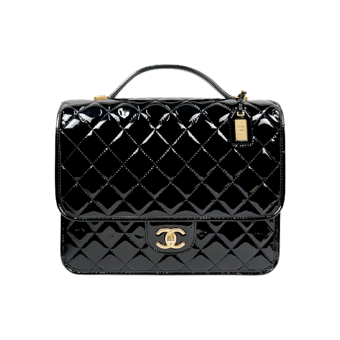 IT6FWGN5ALDU Chanel Black Patent School Memory Backpack
