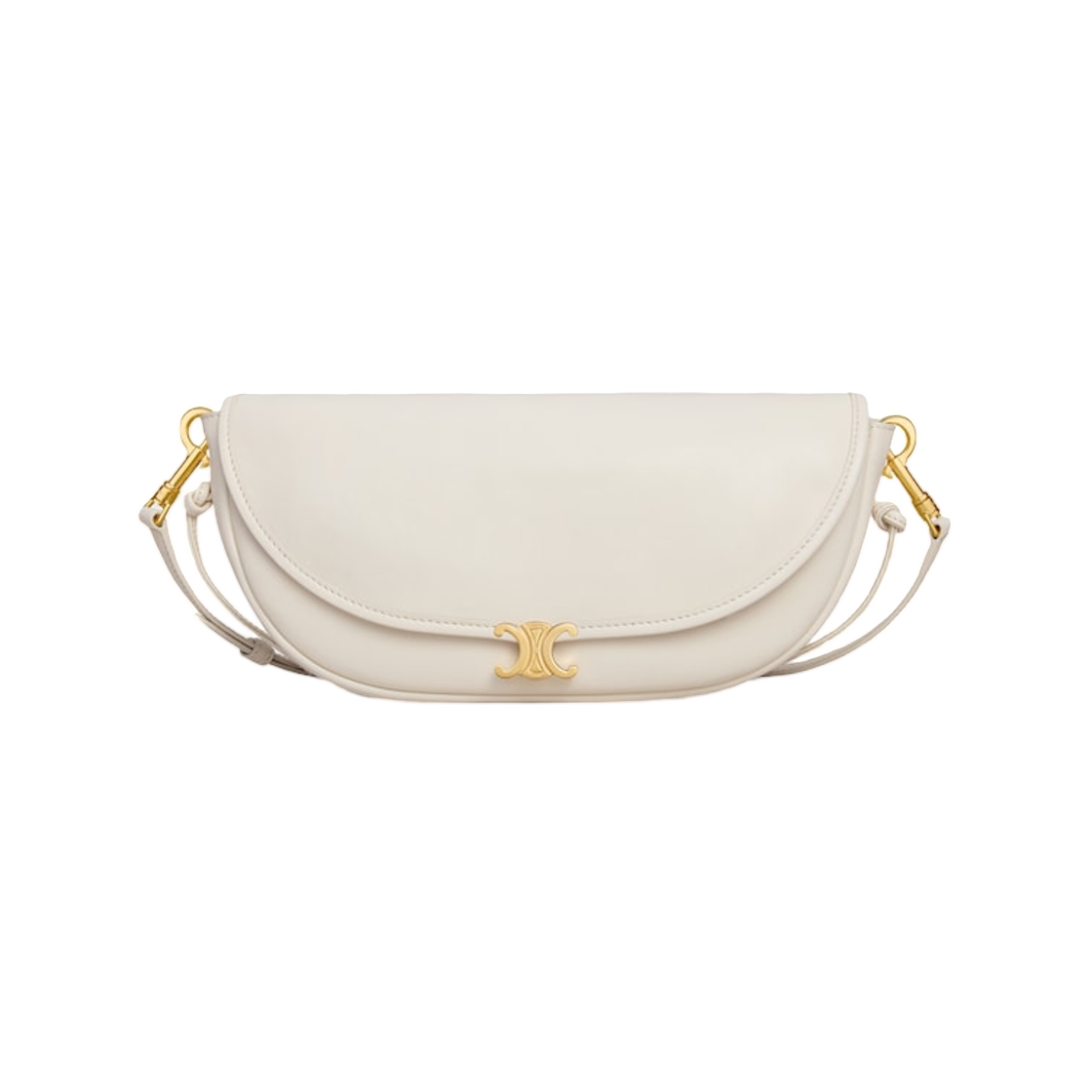 L10373778-00WC Celine Little Halfmoon Soft Triomphe in Supple Shiny Lambskin White Cotton