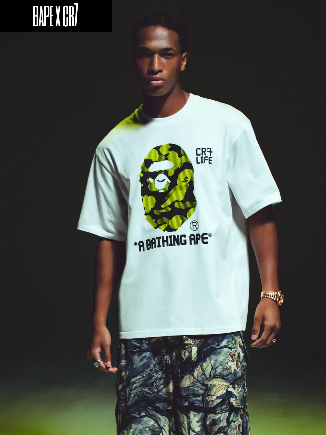 BAPE x CR7 Life Baby Milo Relaxed Fit T-Shirt Black, BAPE x CR7 Life Baby Milo Relaxed Fit T-Shirt White 착용 스타일 - 2