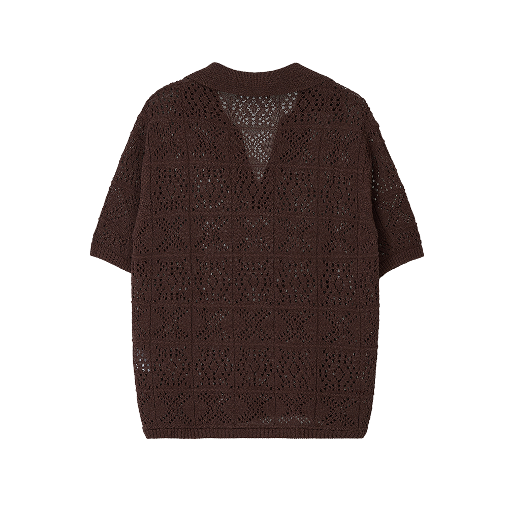 지비에이치 어패럴 크로쉐 니트 카라 탑 / 브라운(GBH APPAREL Crochet Knit Collar Top / Brown) - 2
