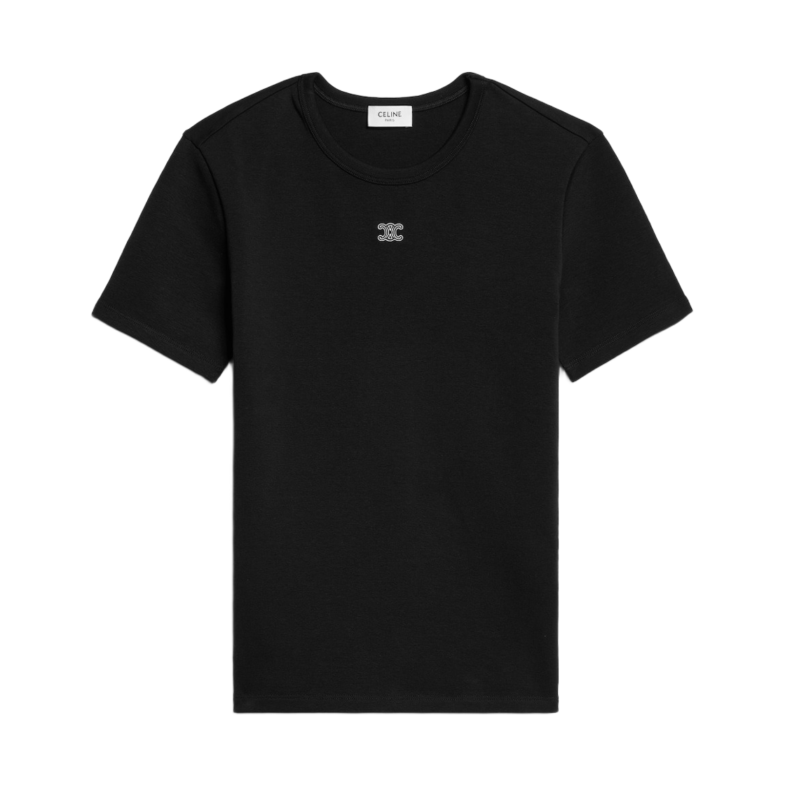RX0M43O24-38AW (W) Celine Triomphe T-Shirt in Ribbed Cotton Jersey Black White