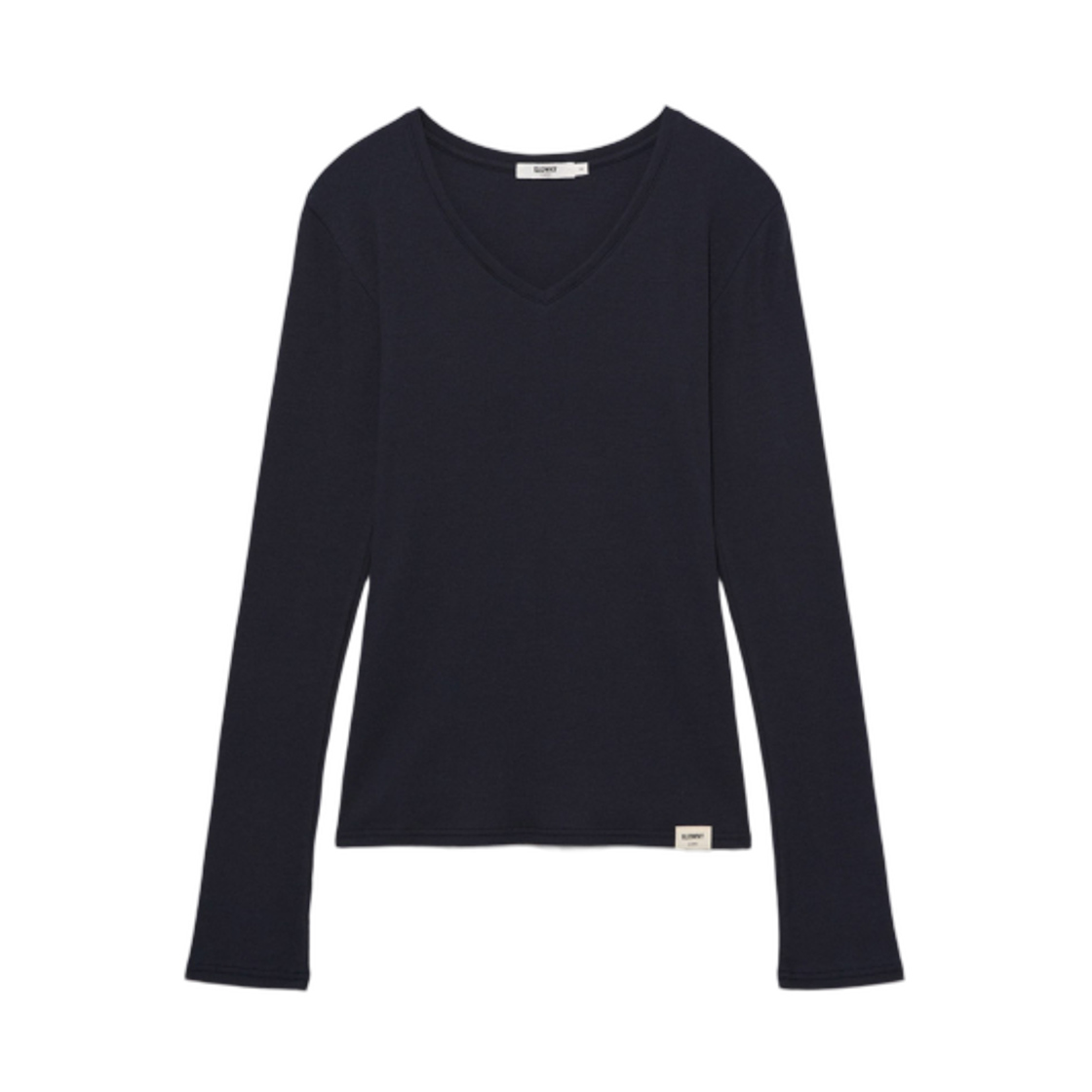 (W) 글로니 G 클래식 브이넥 립 롱슬리브 네이비((W) Glowny G Classic V-Neck Rib Long Sleeve Navy) - 1