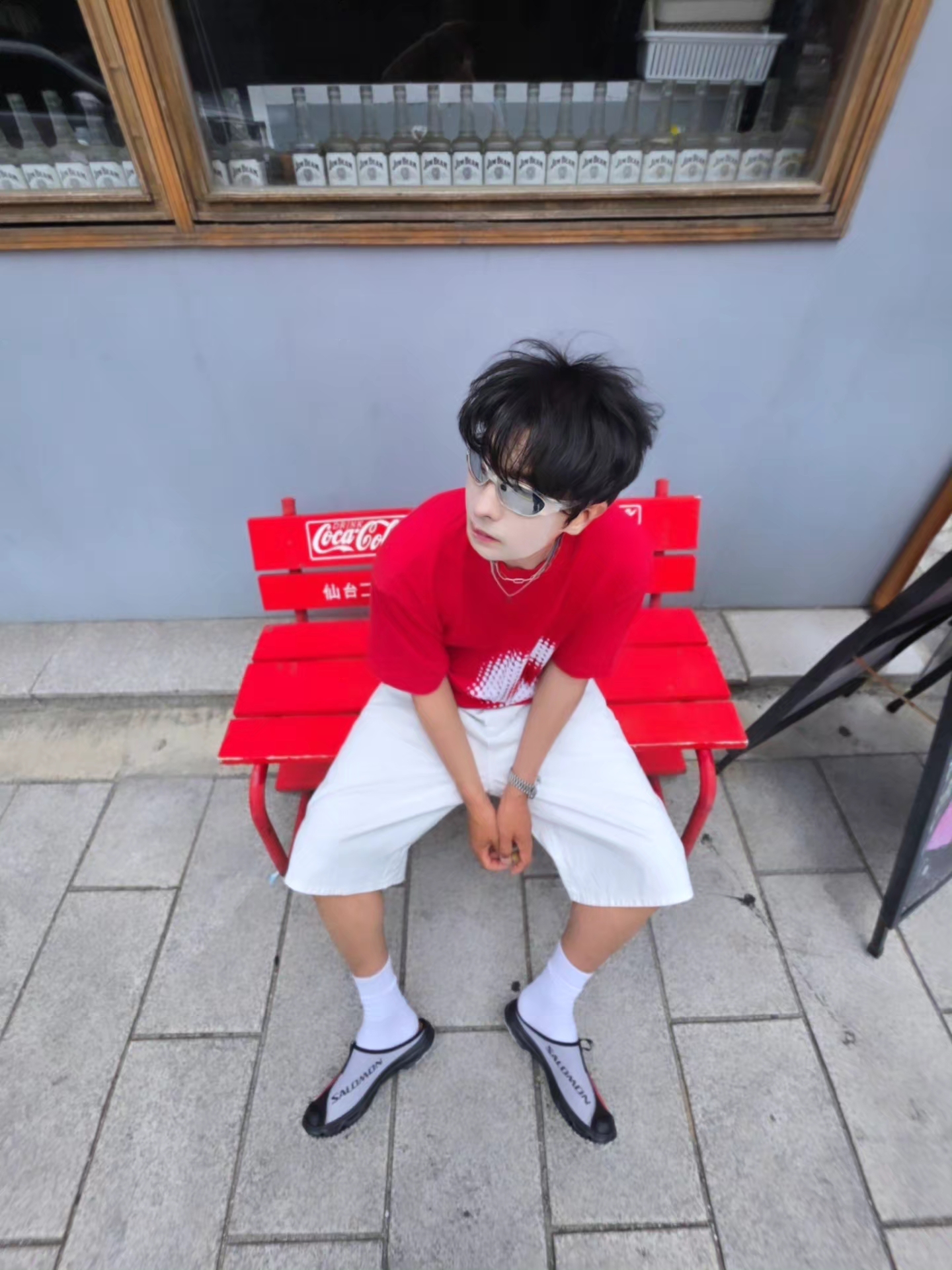 Supreme Halftone S/S Top Red - 24SS 착용 스타일 - 1