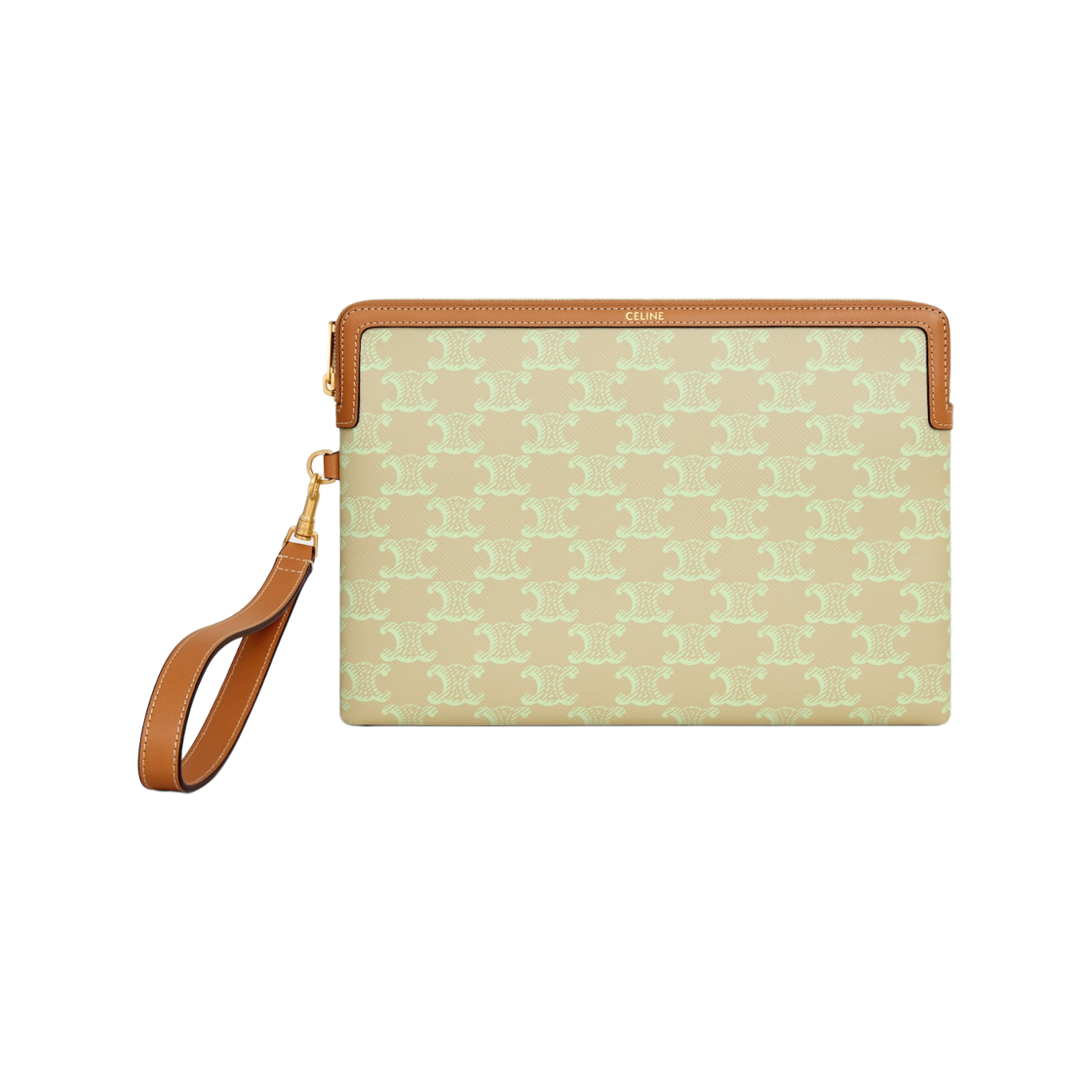 10J503D36-GJQ4 Celine Small Pouch with Strap Cuir Triomphe in Toile Triomphe Et Veau Sandcastle Soft Lime