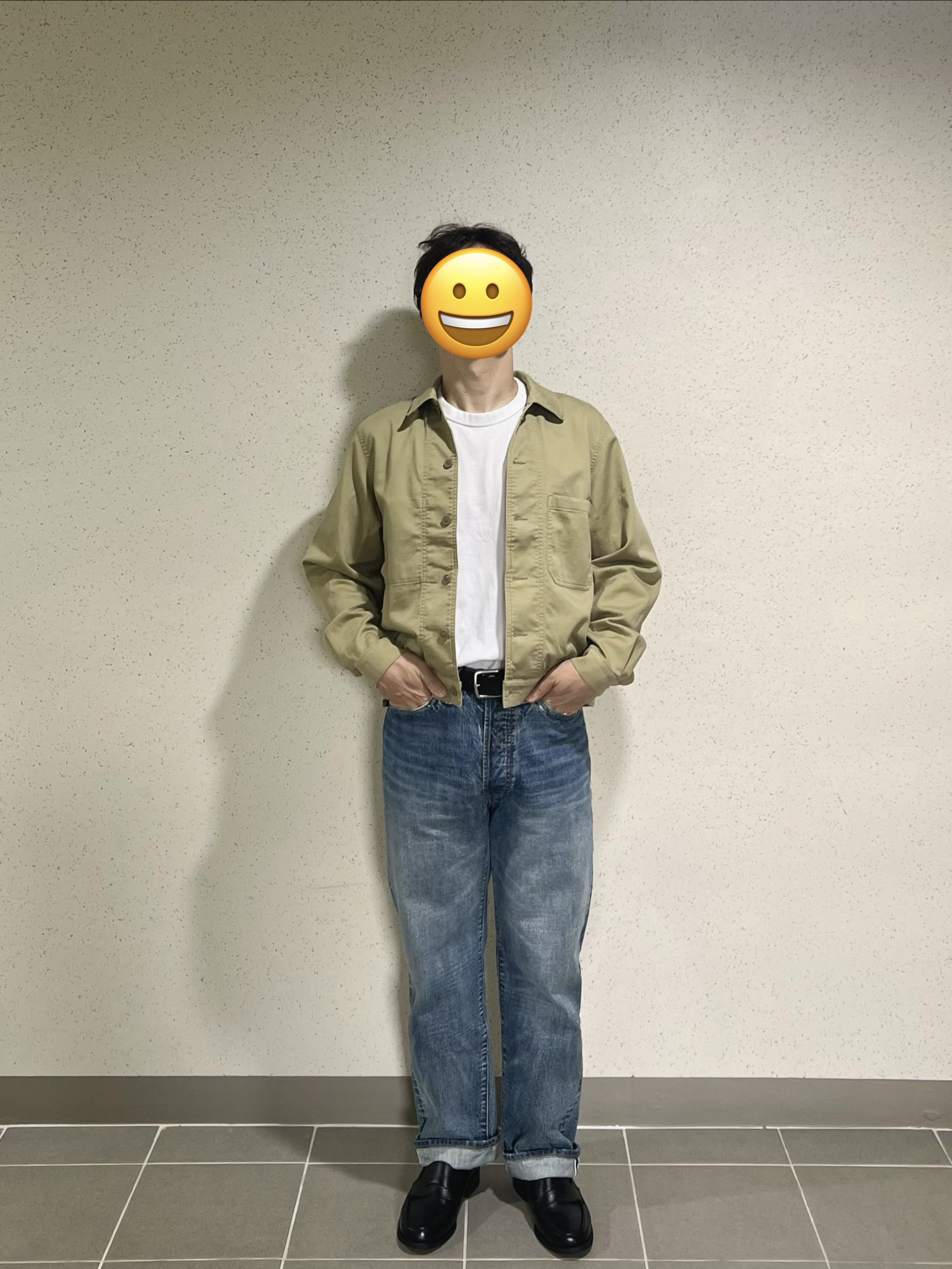 Outstanding 40S Selvedge Straight Pants Light Blue 착용 스타일 - 1