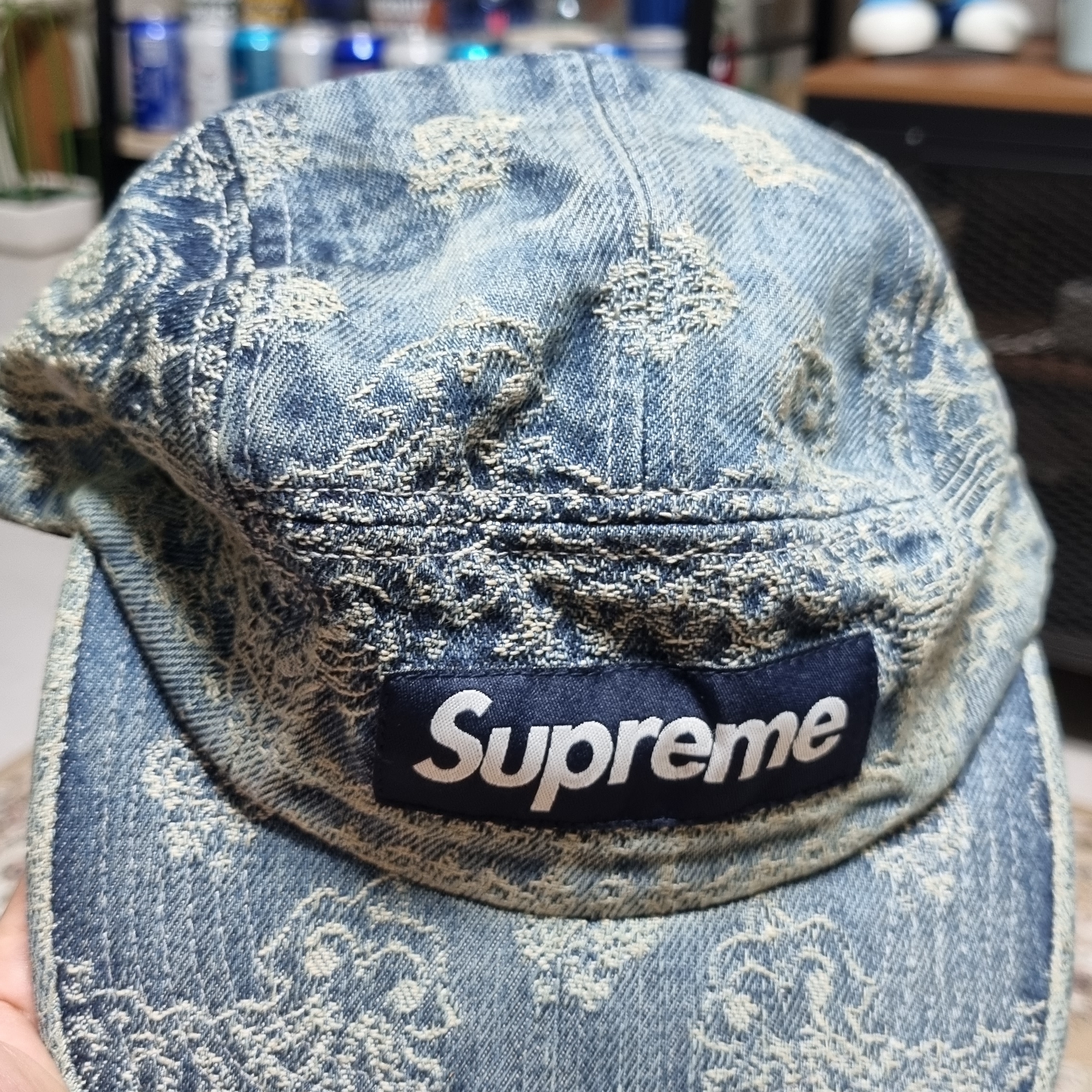 Supreme Bandana Jacquard Denim Camp Cap Blue - 25SS 착용 스타일 - 2