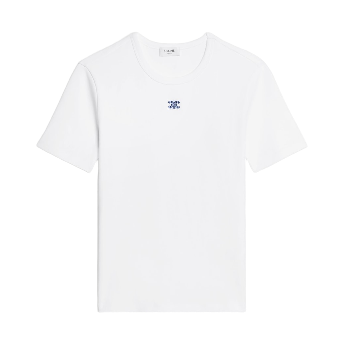 RX0M43O24-01MA (W) Celine Triomphe T-Shirt in Ribbed Cotton Jersey Off White Navy