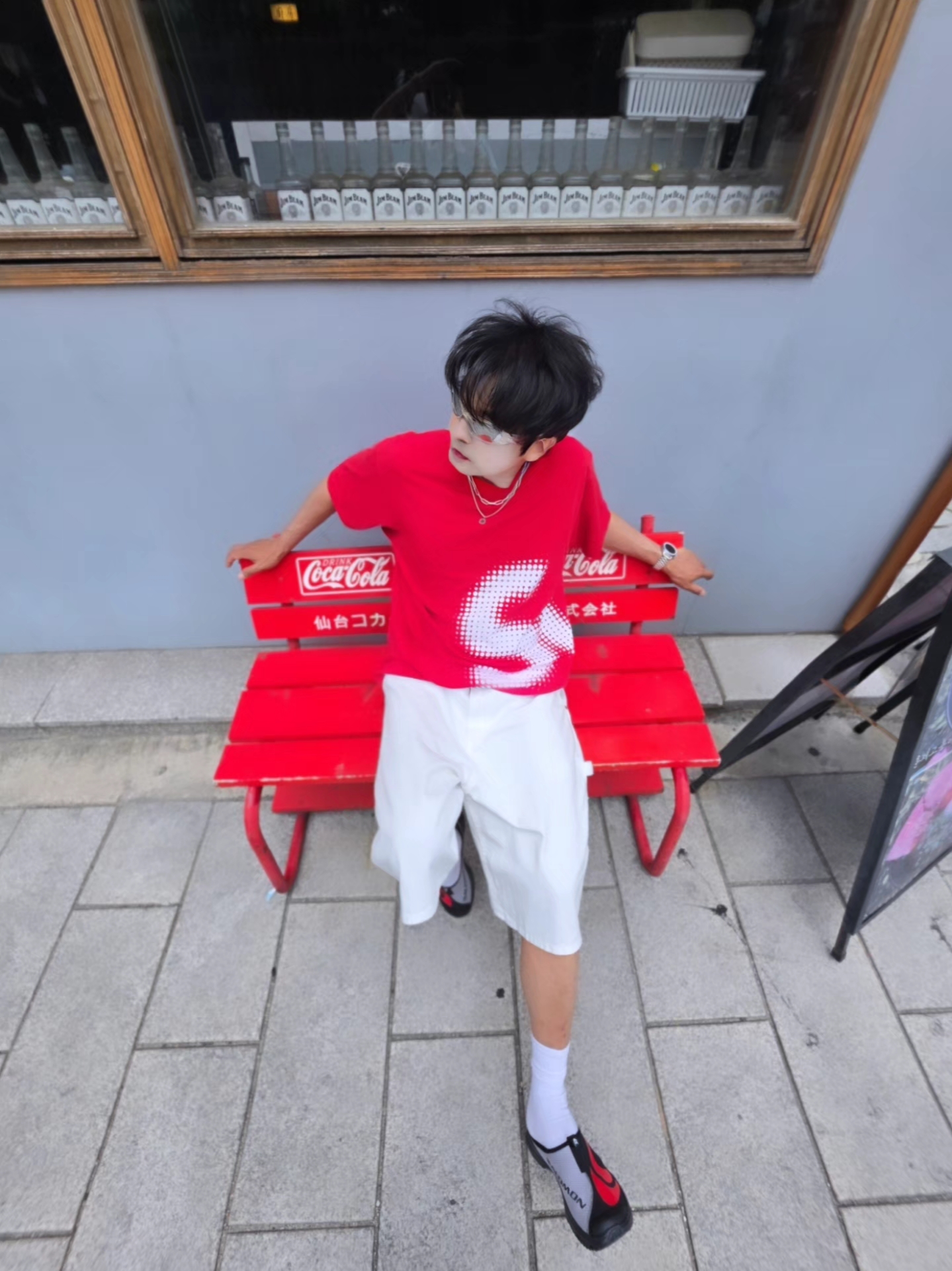 Supreme Halftone S/S Top Red - 24SS 착용 스타일 - 3