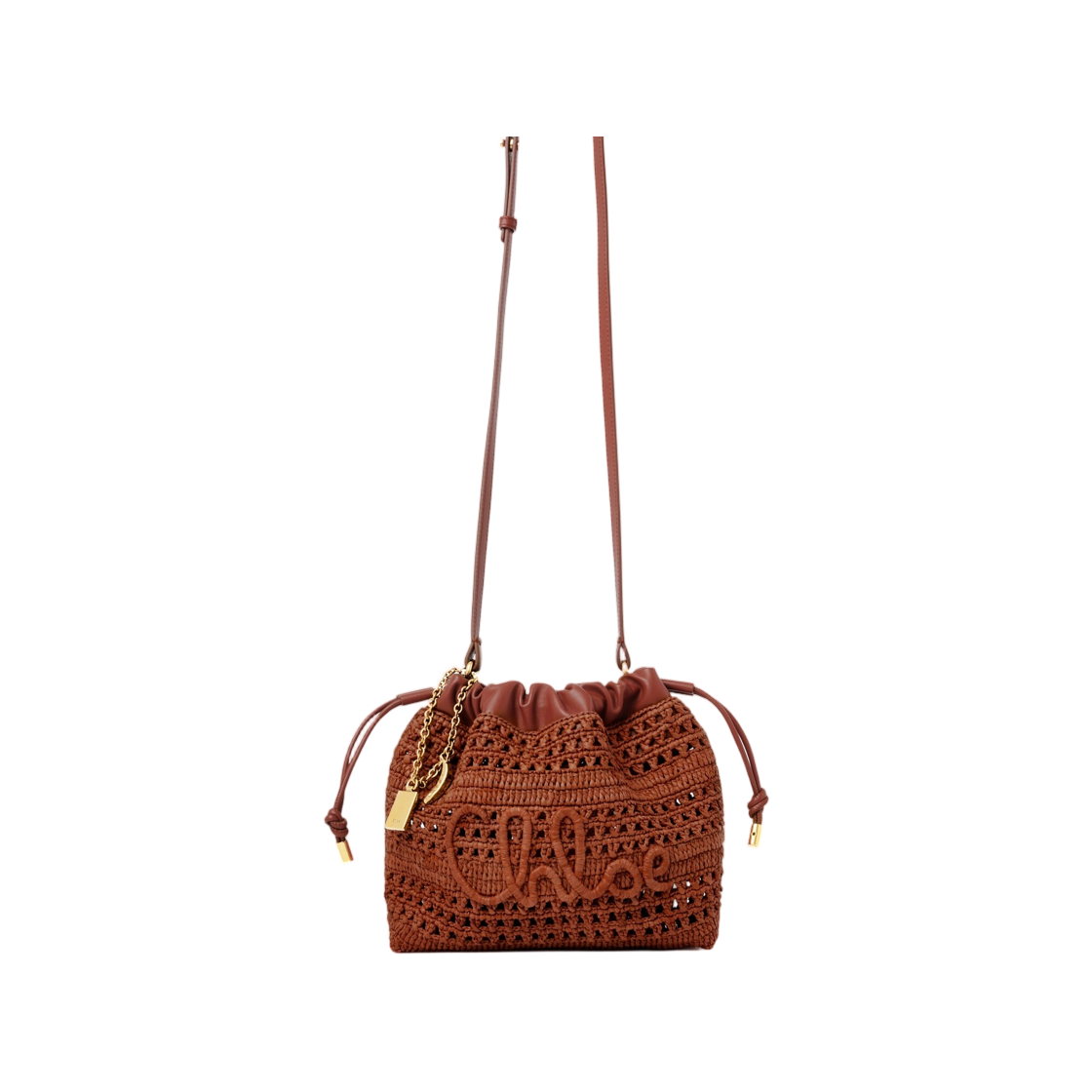 끌로에 미니 썸머 바나나 드로우스트링 숄더백 라피아 클레이 브라운(Chloe Mini Summer Banana Drawstring Shoulder Bag in Raffia Clay Brown) - 1
