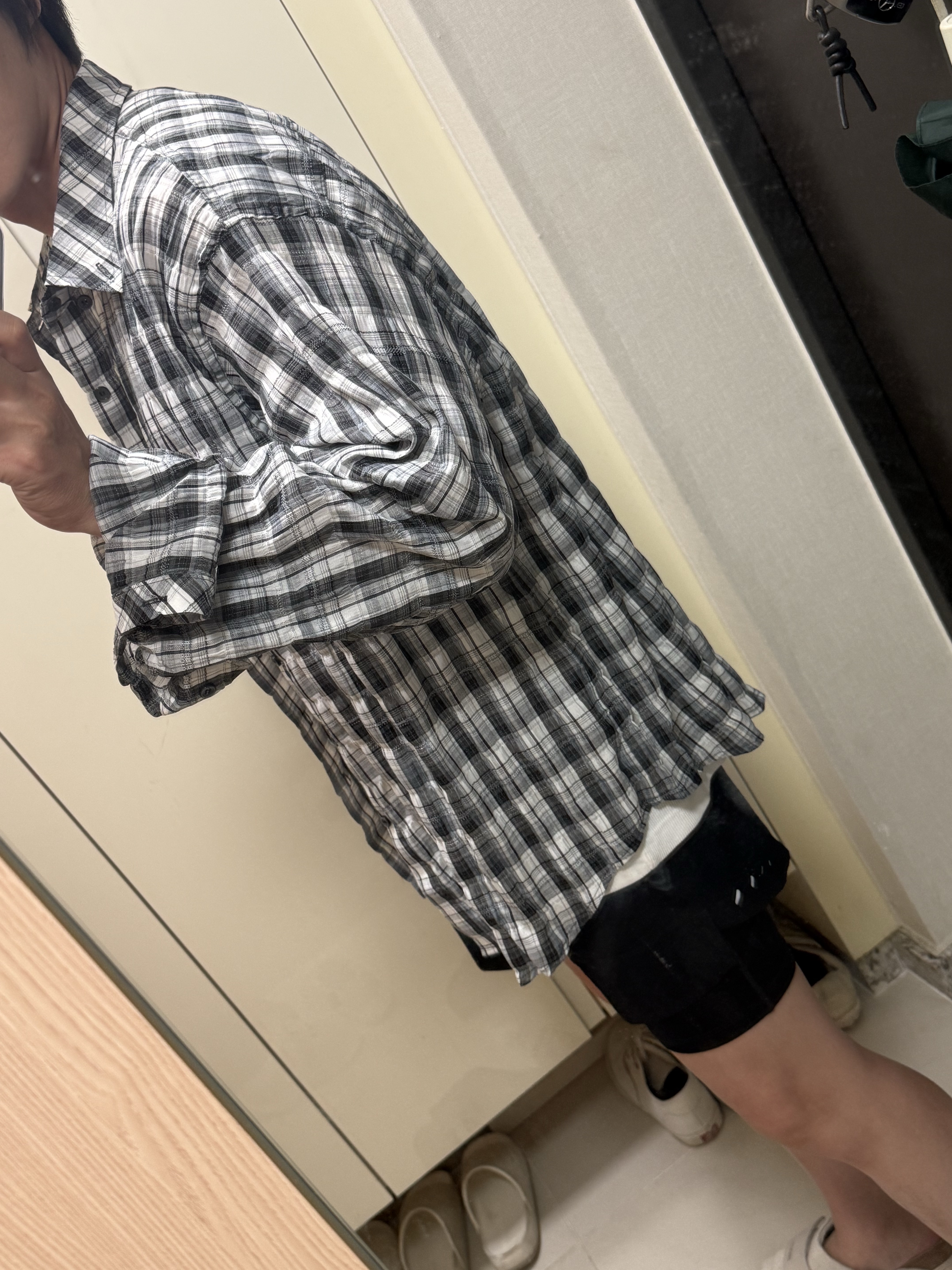 Undermycar Mu.36 Anti Fxxking Logo Play Basic Long Sleeve Check Shirts Blue Black 착용 스타일 - 3