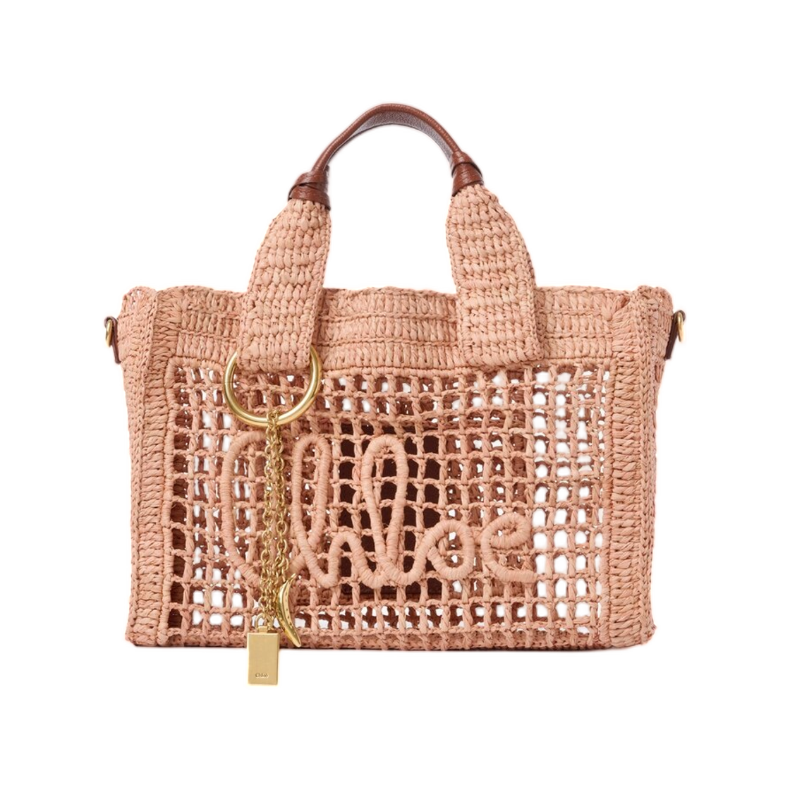 끌로에 스몰 썸머 바나나 이스트 웨스트 토트백 스트랩 라피아 써머리 베이지(Chloe Small Summer Banana East West Tote Bag with Strap in Raffia Summery Beige) - 1